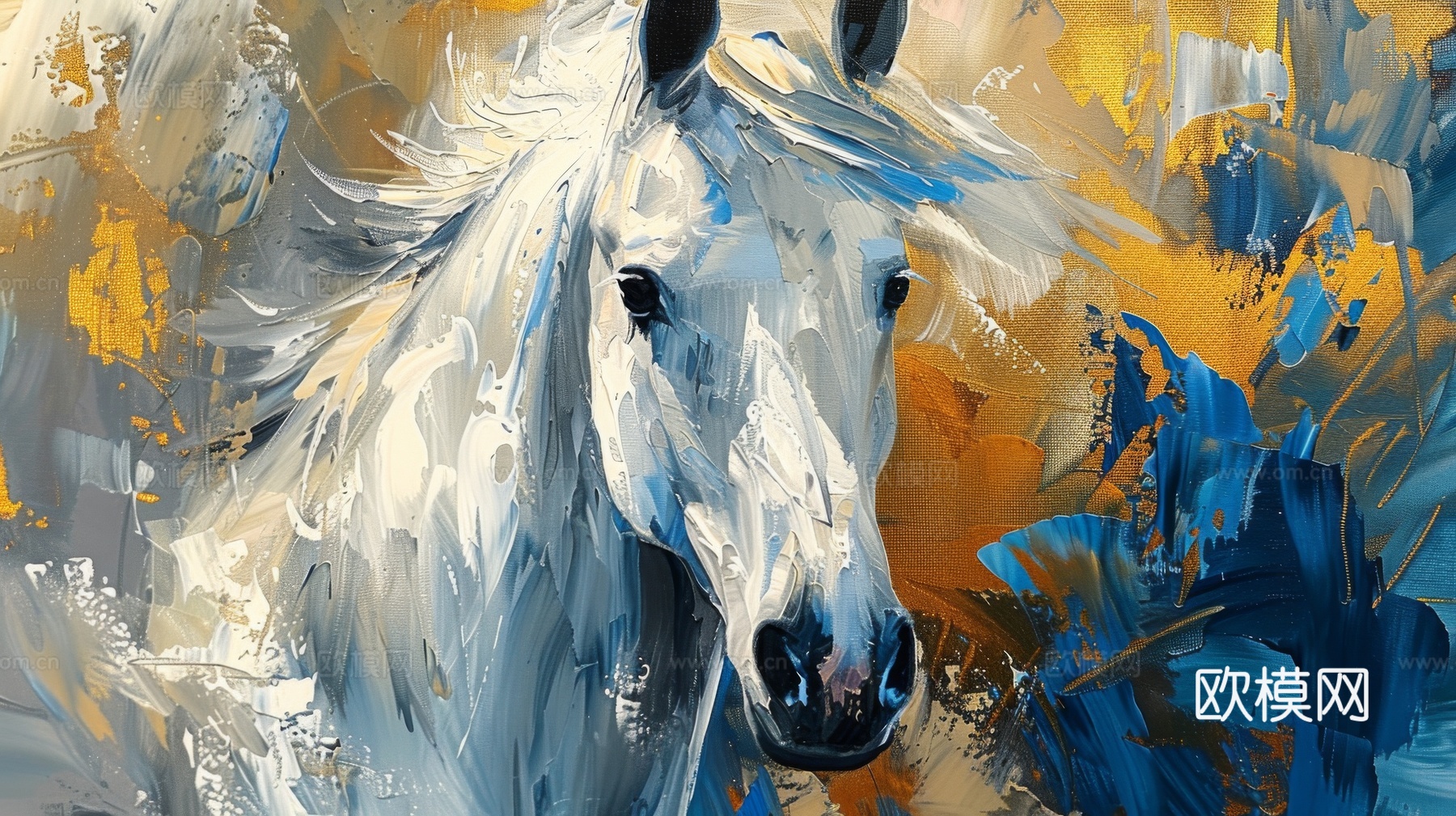 骏马肖像3D立体浮雕背景墙下载（渲染图7）