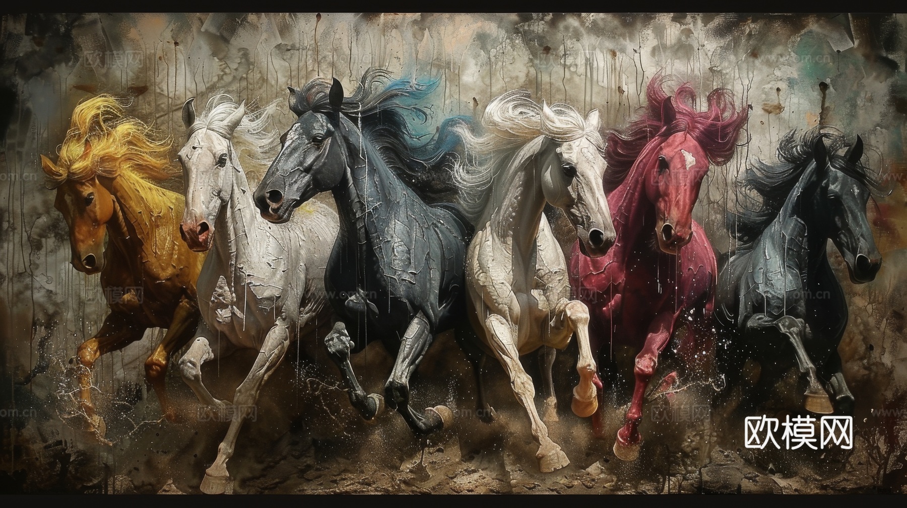 骏马肖像3D立体浮雕背景墙下载（渲染图7）