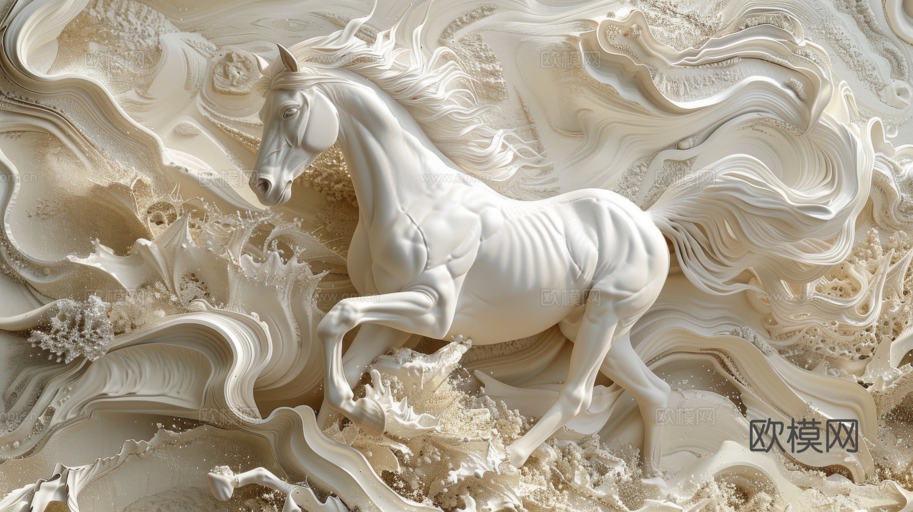 骏马肖像3D立体浮雕背景墙