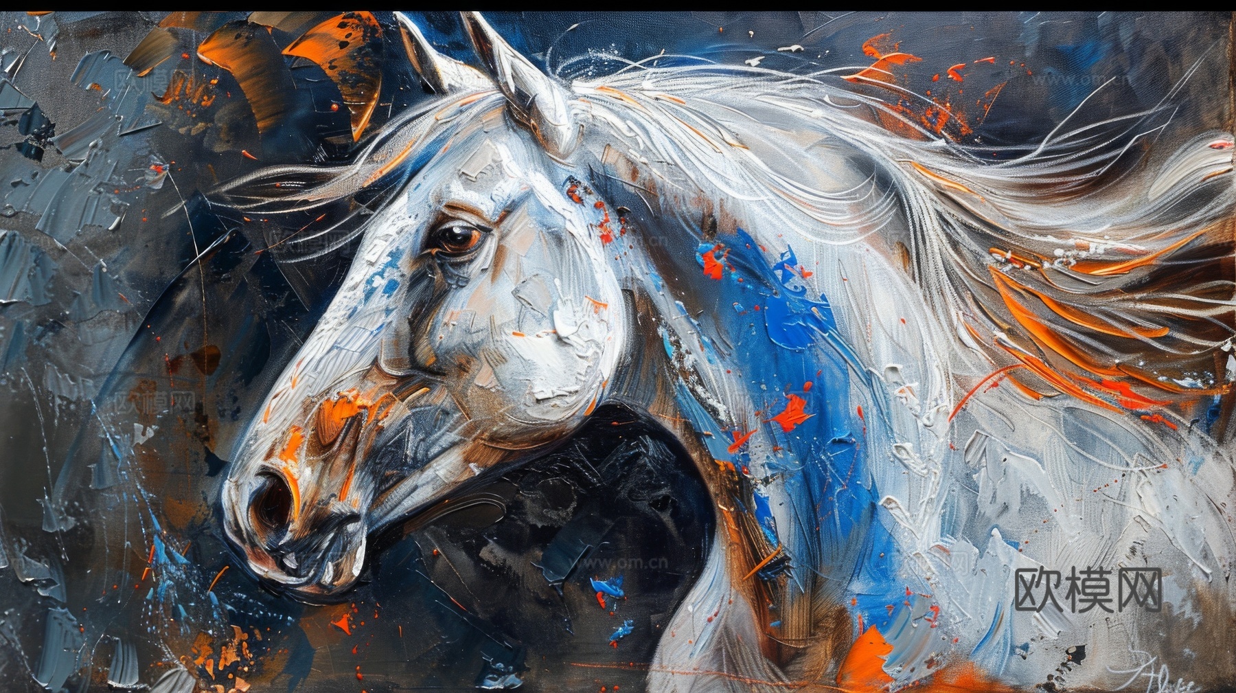 骏马肖像3D立体浮雕背景墙下载（渲染图7）