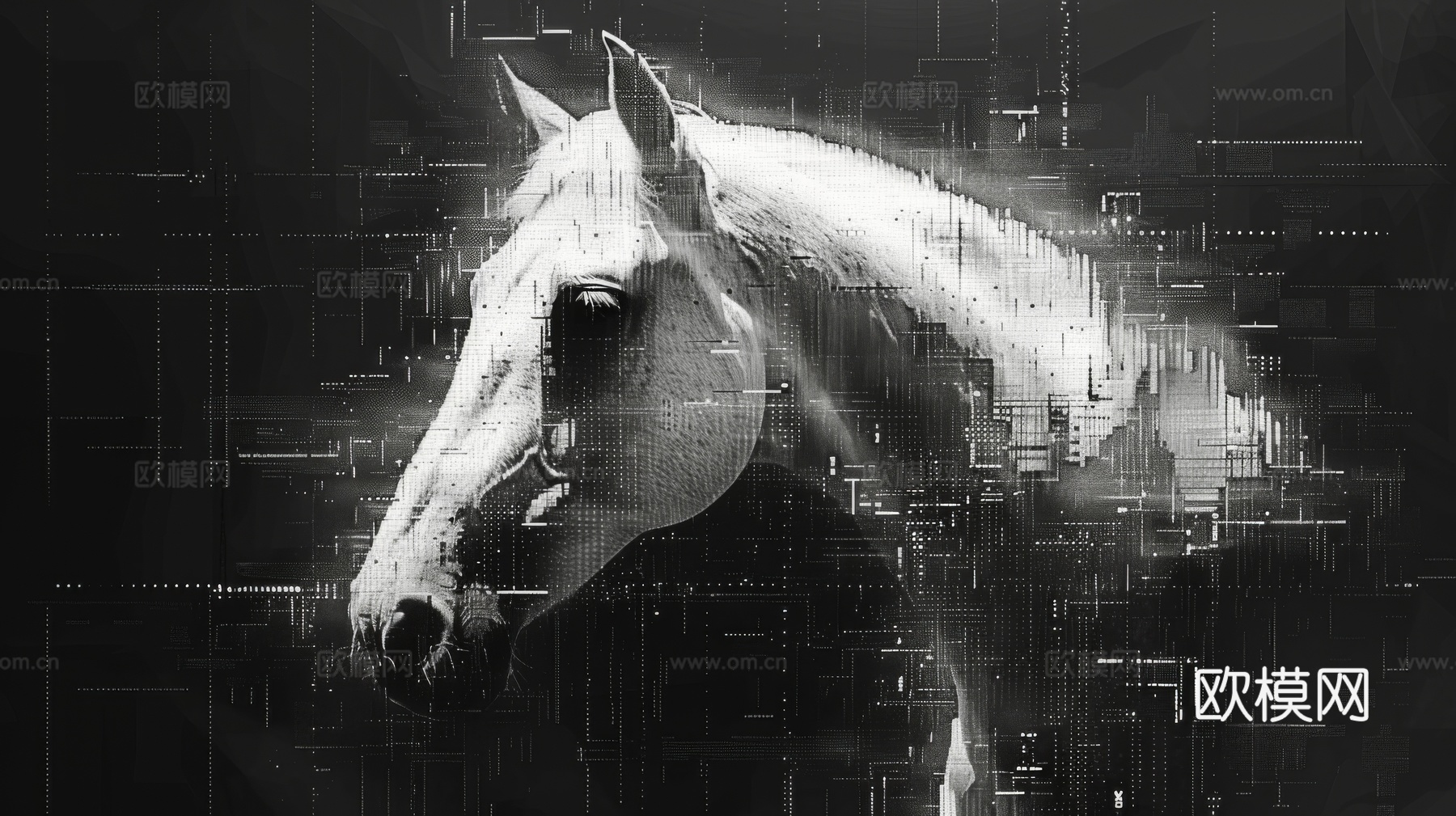 骏马肖像3D立体浮雕背景墙下载（渲染图1）