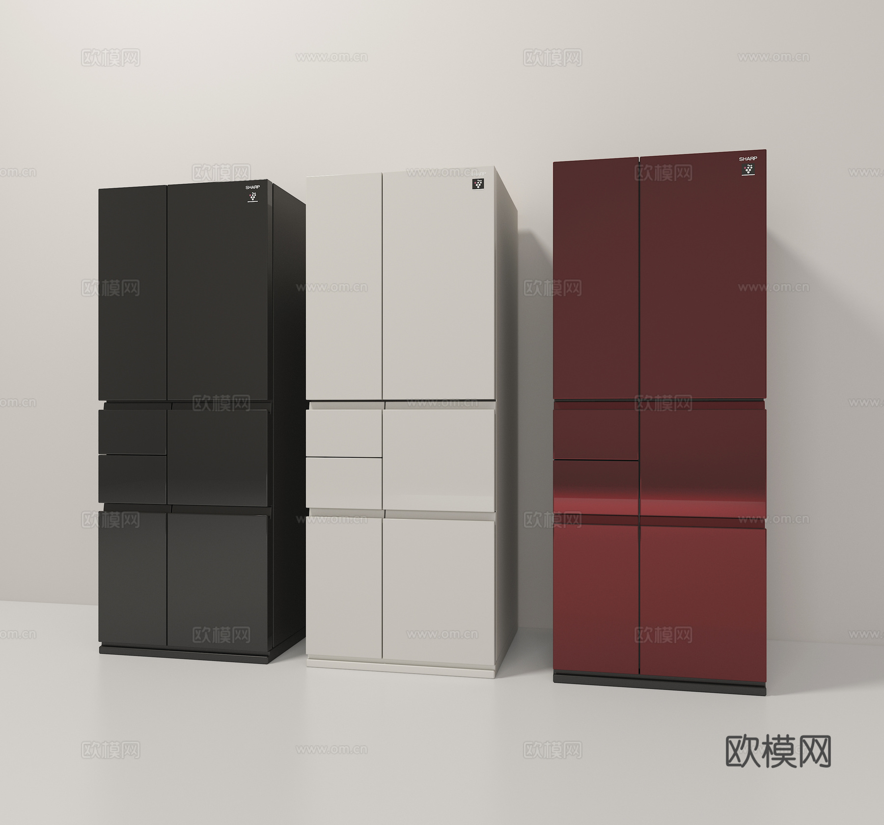 现代冰箱组合3d模型