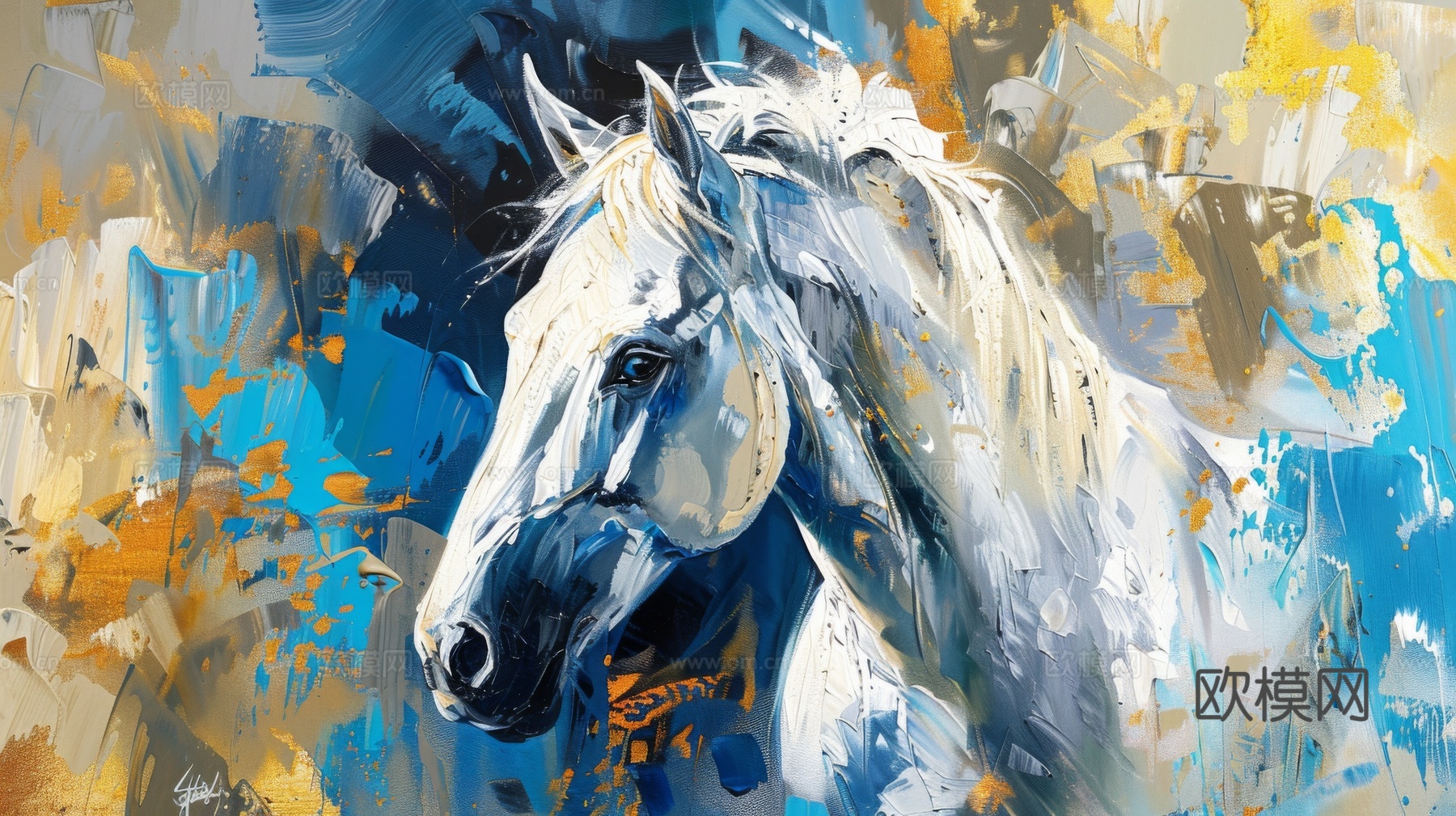 骏马肖像3D立体浮雕背景墙下载（渲染图6）