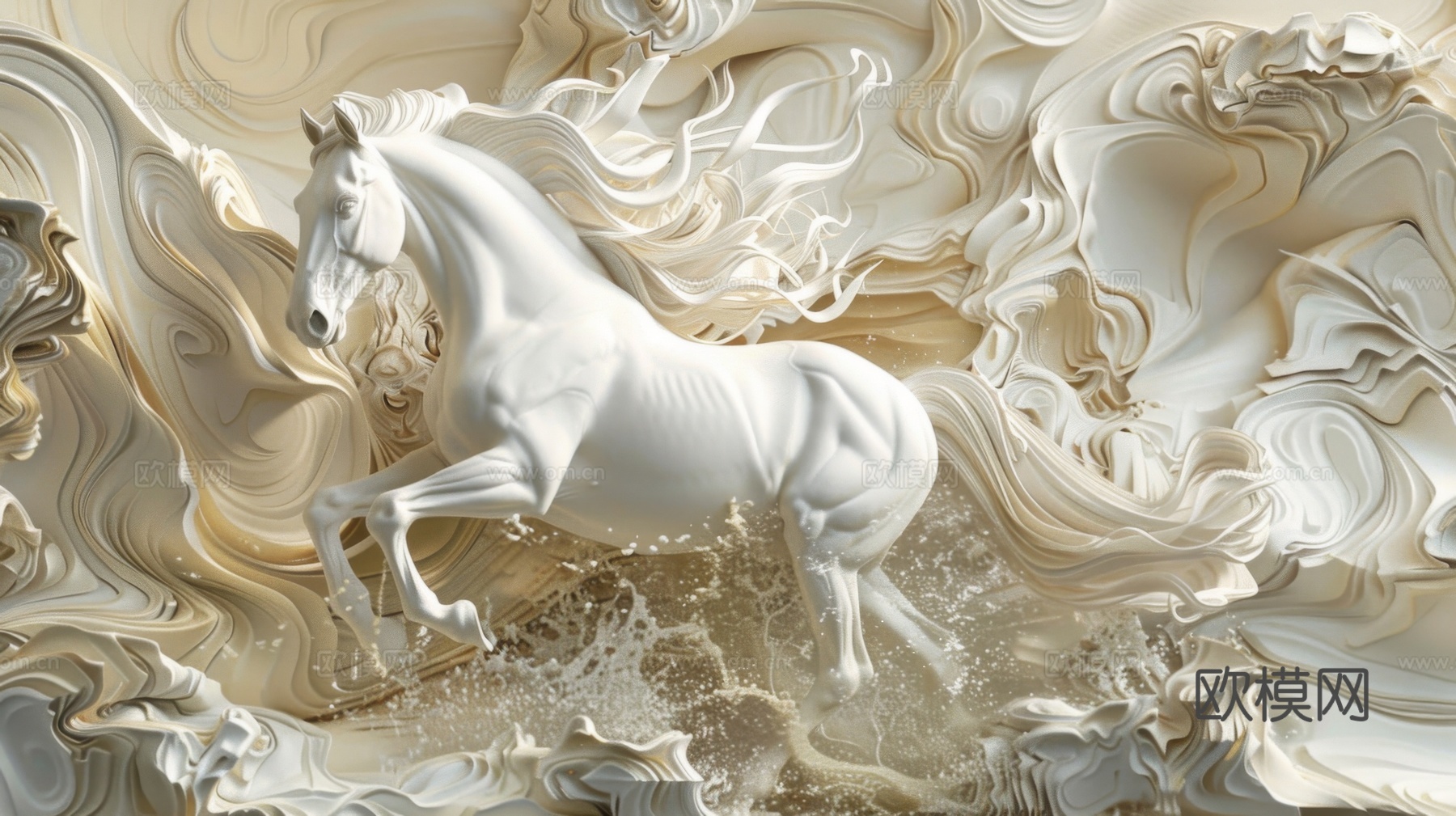 骏马肖像3D立体浮雕背景墙