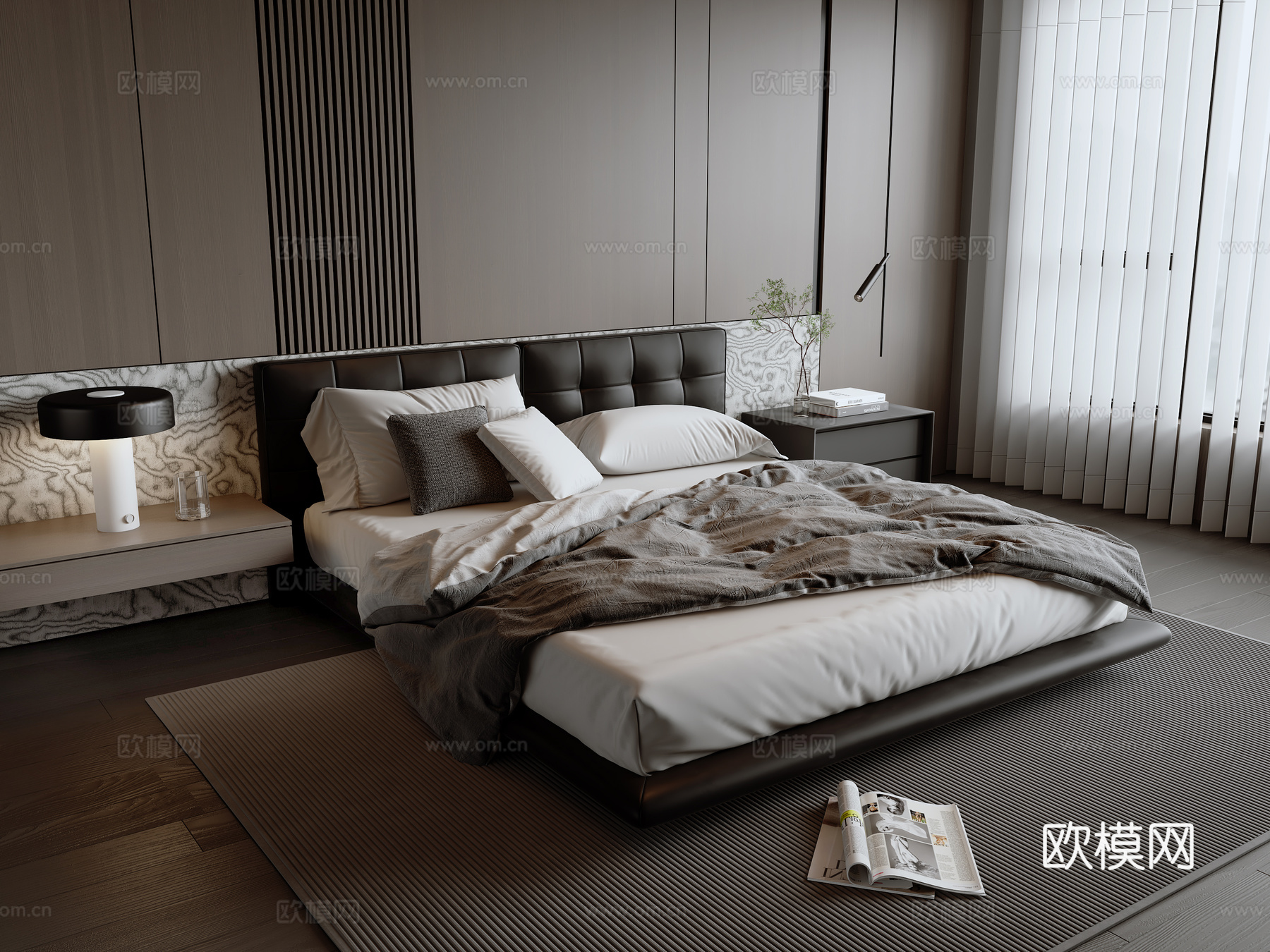 现代意式双人床3d模型