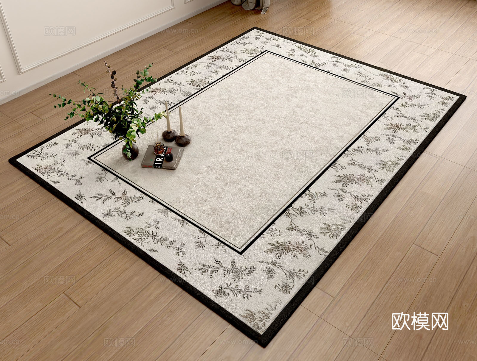 中古黑白花纹地毯su模型下载（渲染图1）