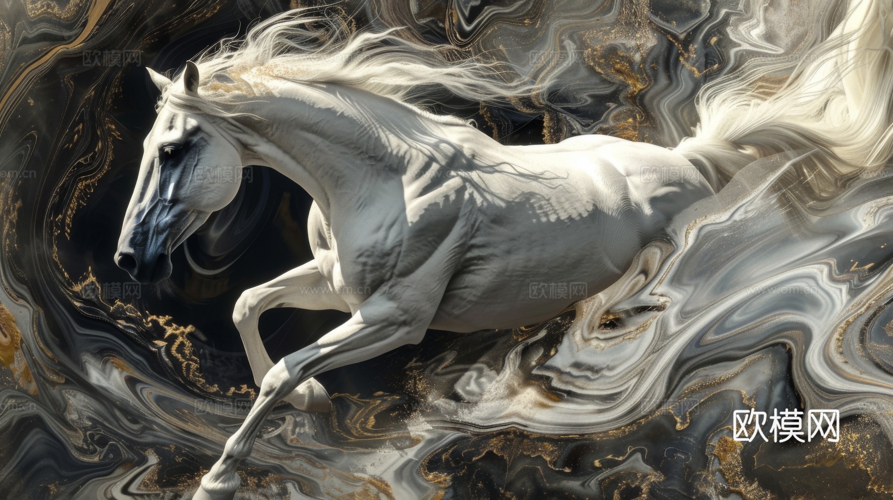 骏马肖像3D立体浮雕背景墙下载（渲染图7）
