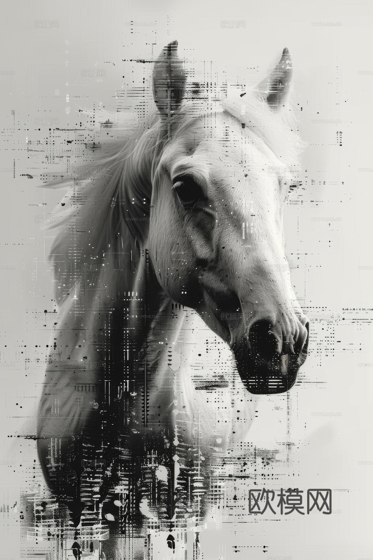 骏马肖像3D立体浮雕背景墙下载（渲染图2）