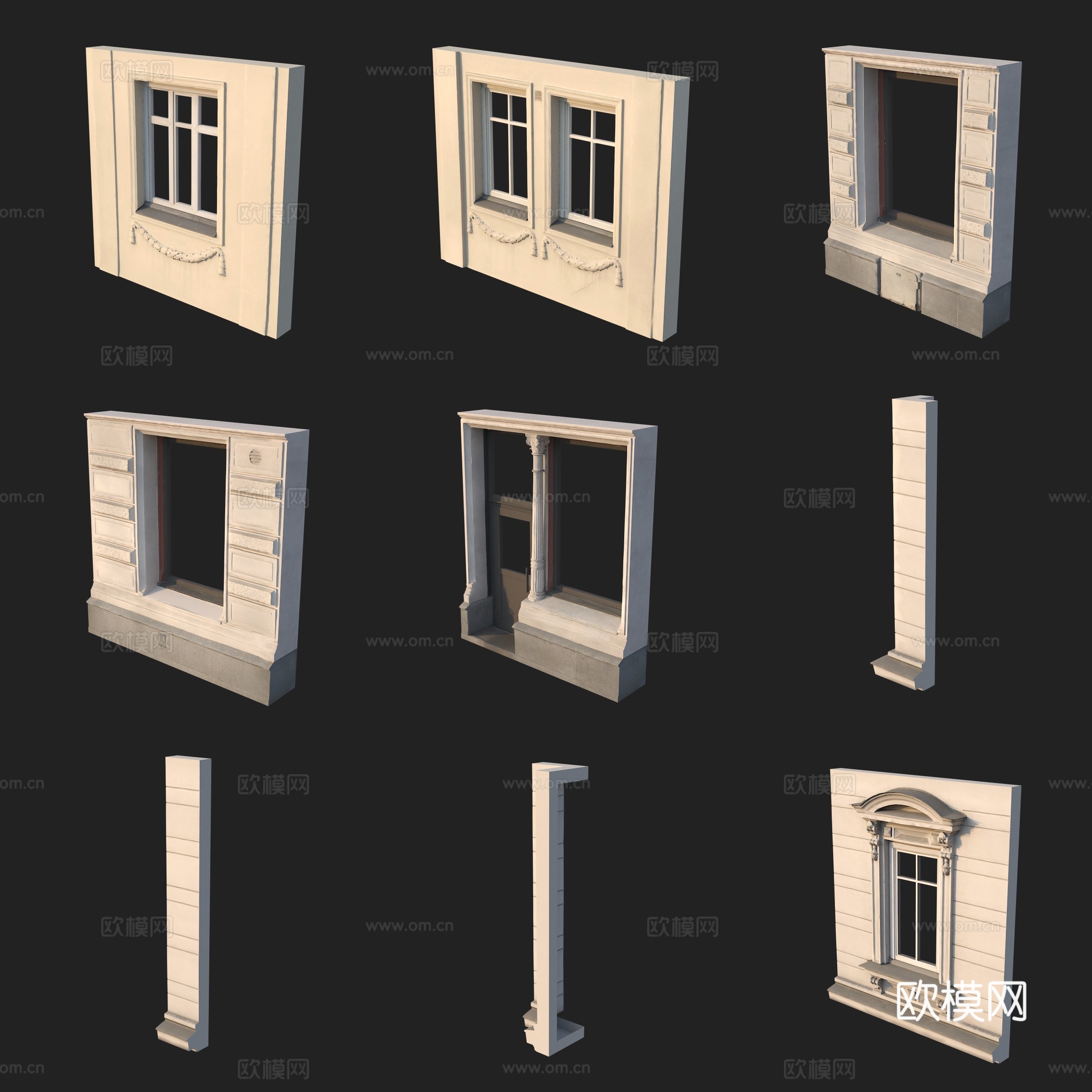 建筑构件柱子门窗3d模型
