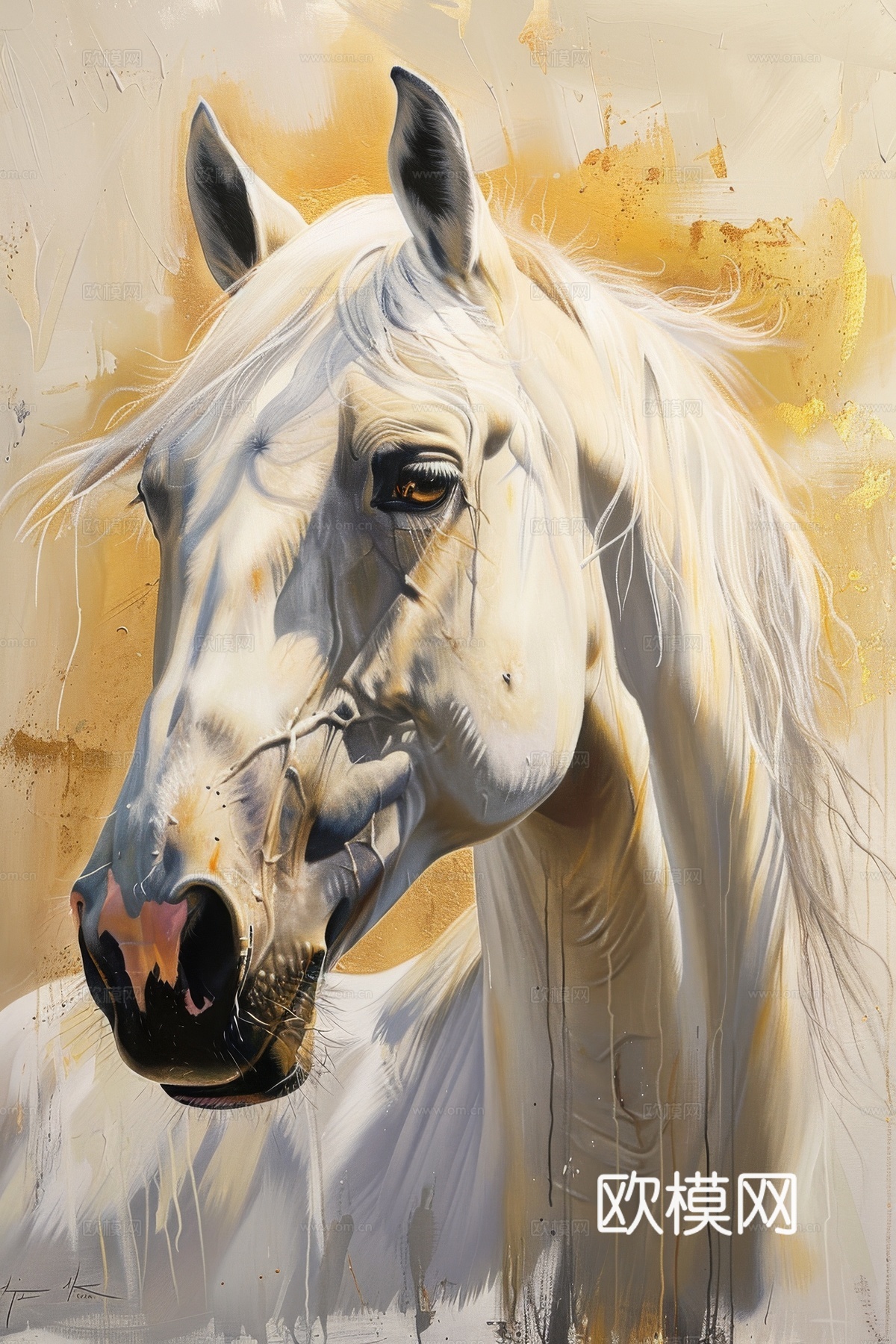 骏马肖像3D立体浮雕背景墙下载（渲染图6）