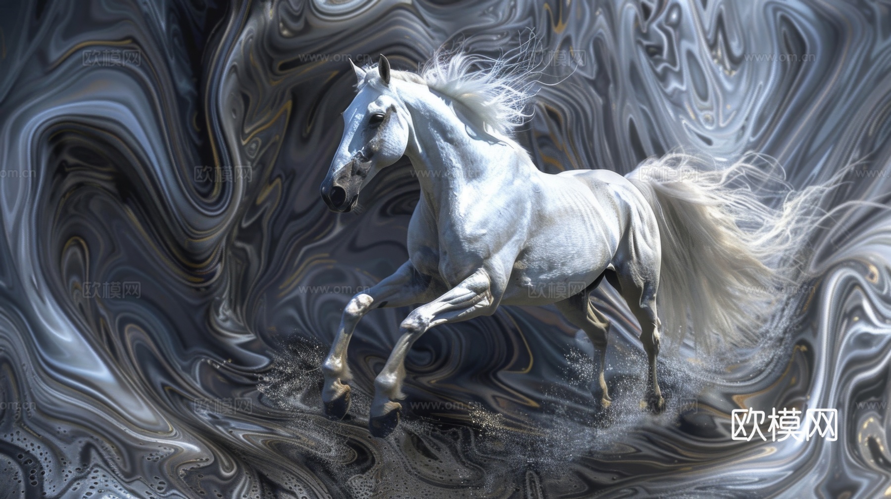 骏马肖像3D立体浮雕背景墙