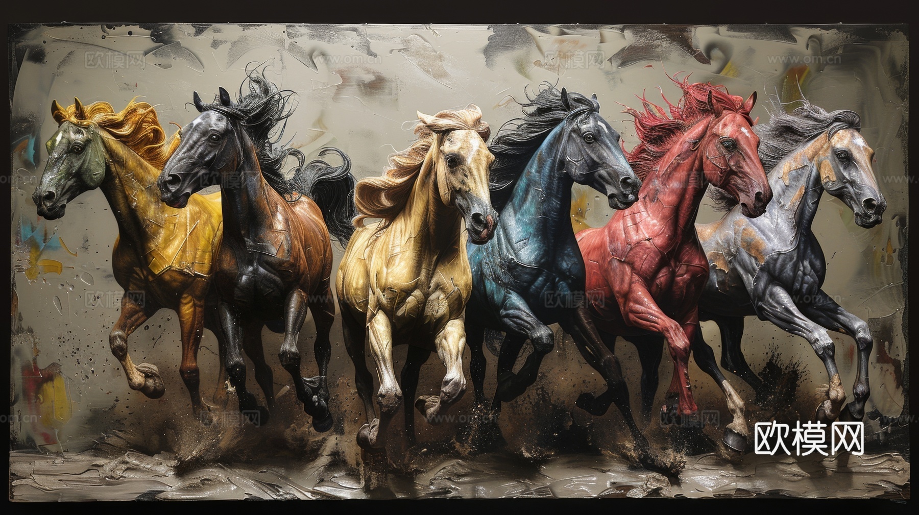 骏马肖像3D立体浮雕背景墙下载（渲染图3）