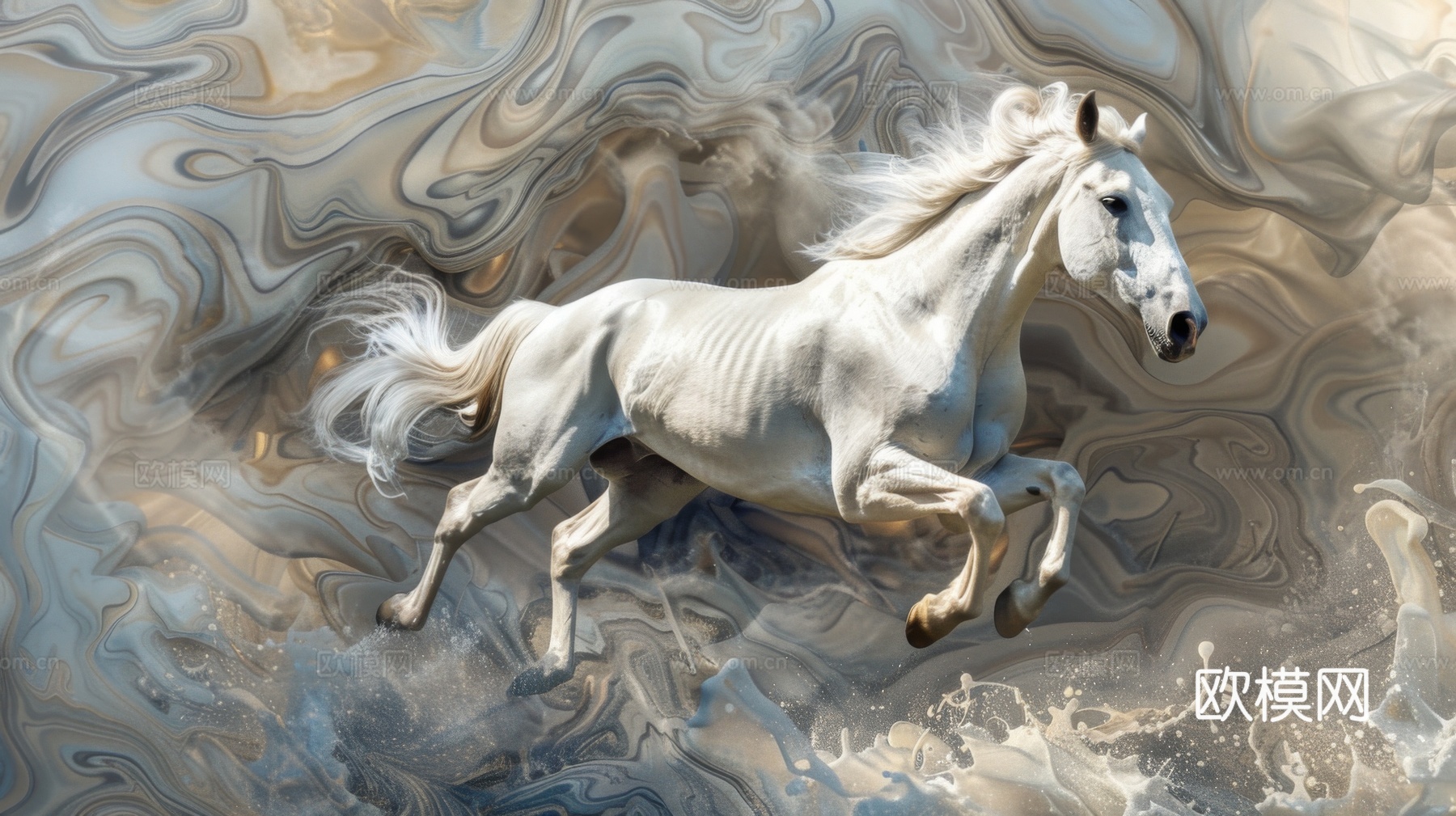 骏马肖像3D立体浮雕背景墙下载（渲染图1）
