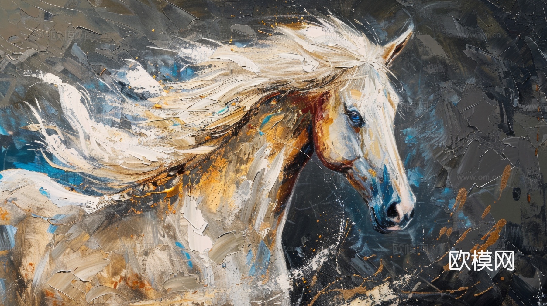 骏马肖像3D立体浮雕背景墙