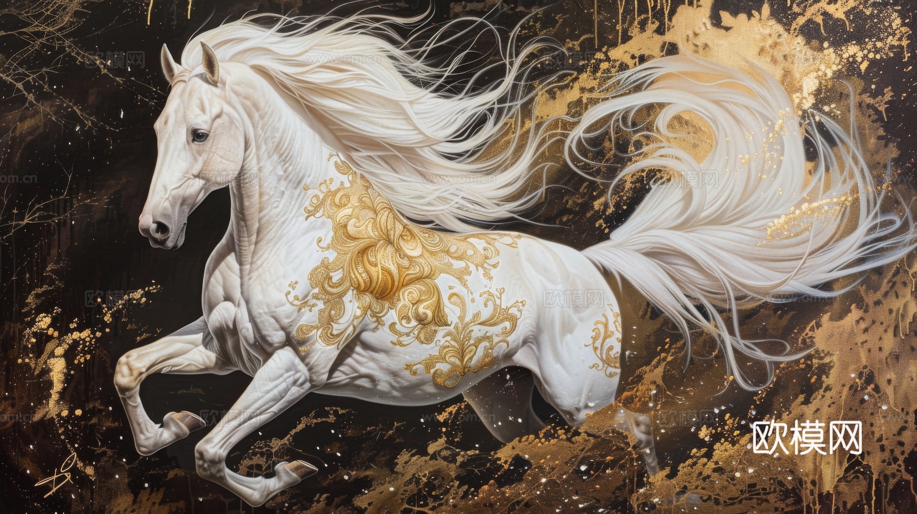 骏马肖像3D立体浮雕背景墙下载（渲染图5）