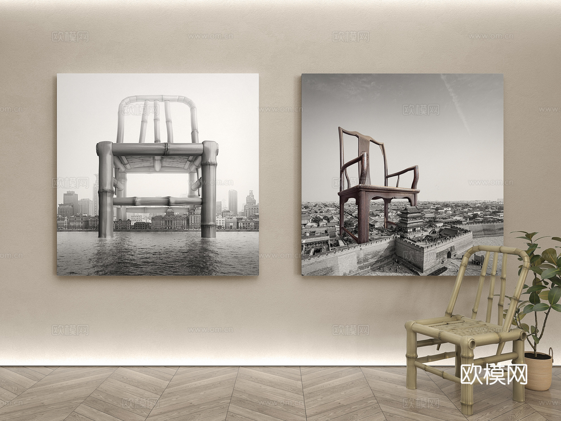 原创的艺术挂画 装饰画《请坐》系列作品 城市篇 作者蓝皮叔3d模型