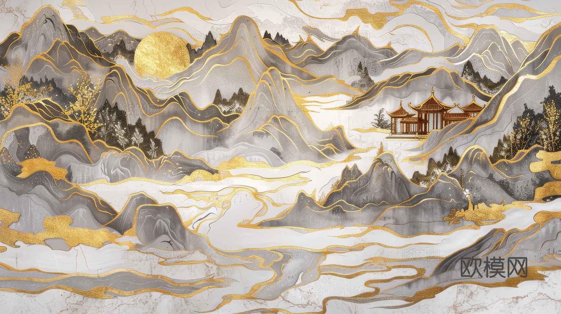 新中式山水国风背景