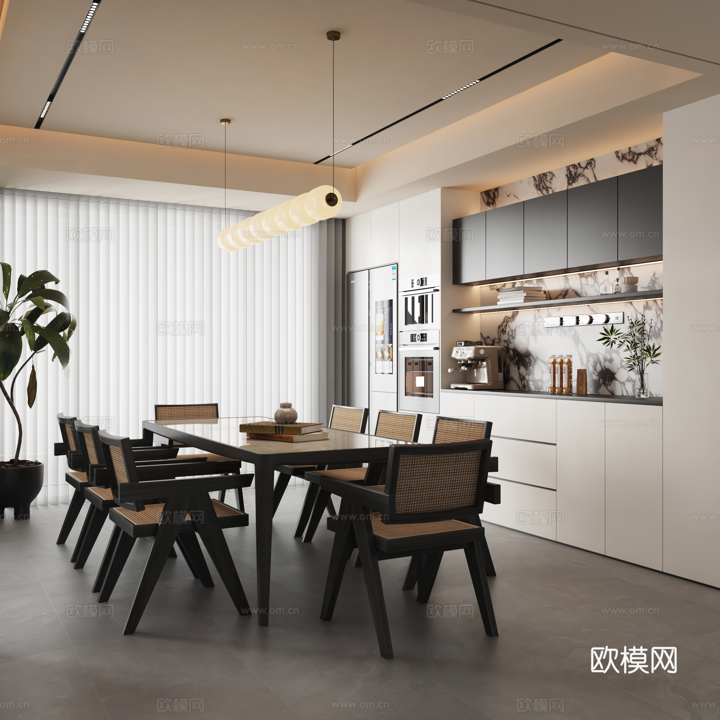 中古风餐厅 侘寂风餐厅 侘寂餐桌椅组合 装饰酒柜 餐边柜3d模型