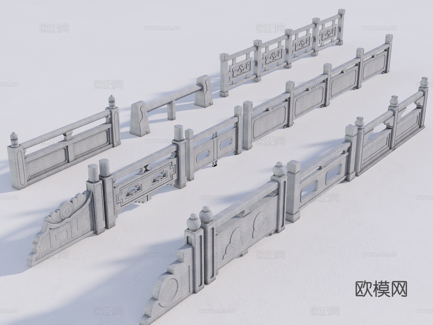 中式石栏杆 桥栏杆 河道栏杆 铁链栏杆 景观栏杆 护栏 围栏3d模型