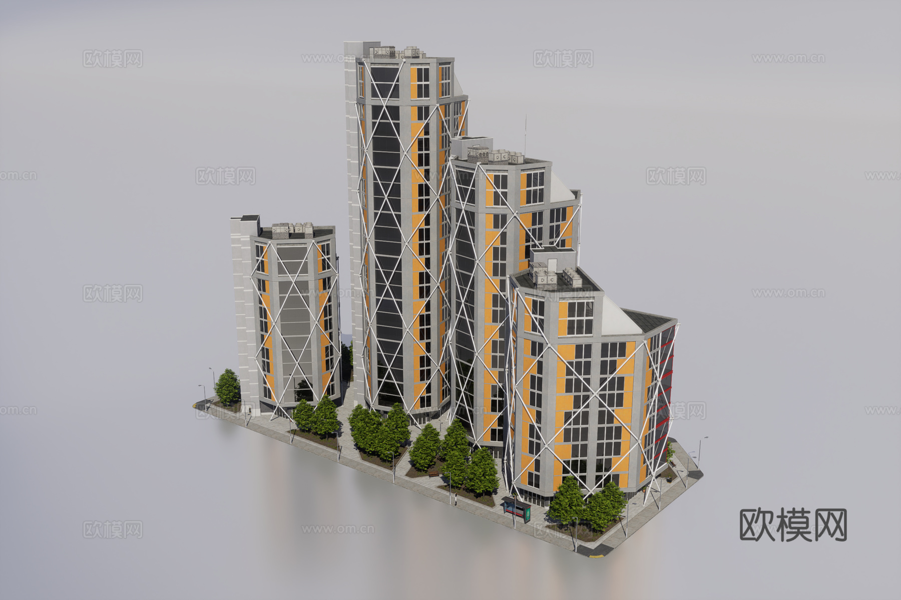 高层办公建筑群3d模型