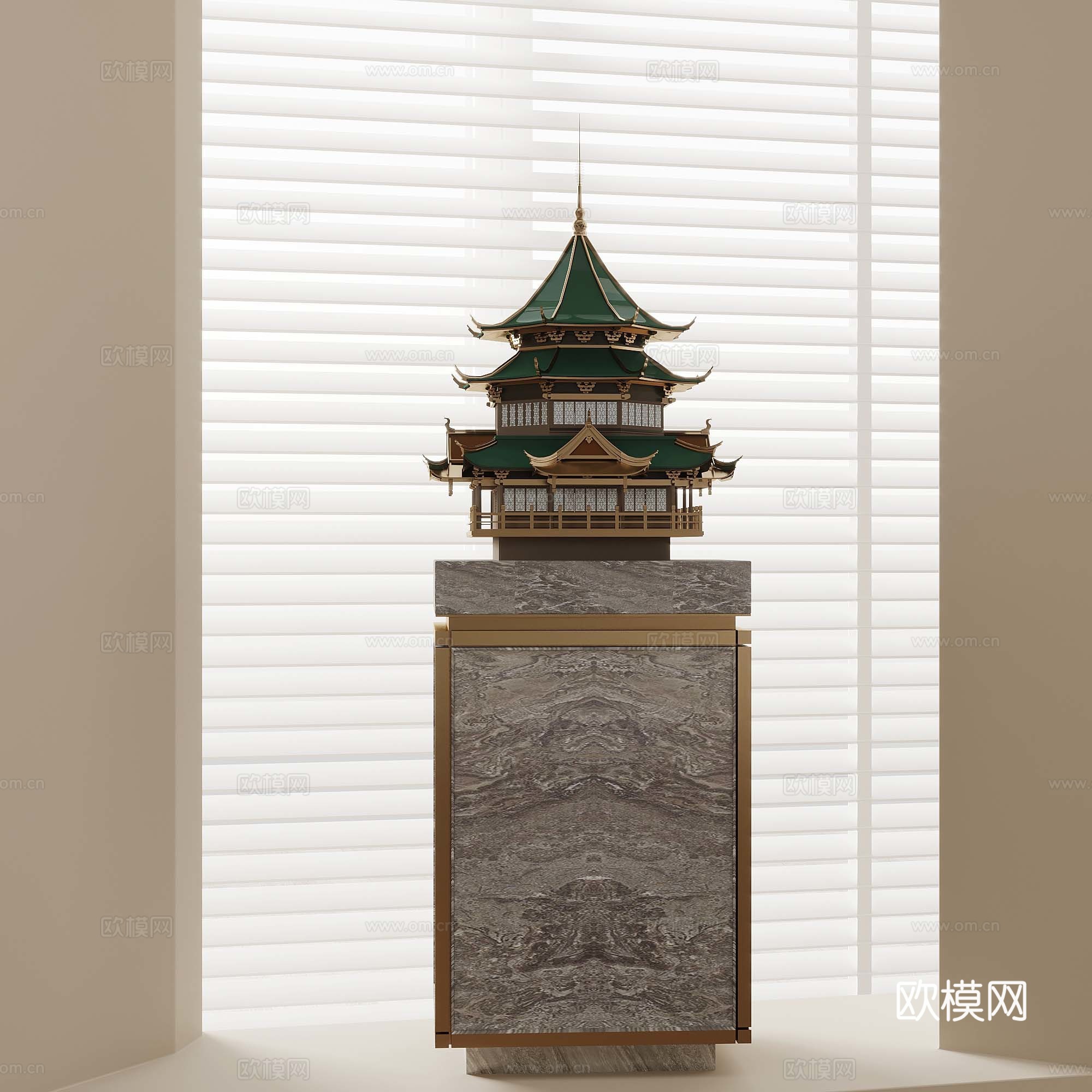 新中式摆件 新中式古建筑3d模型