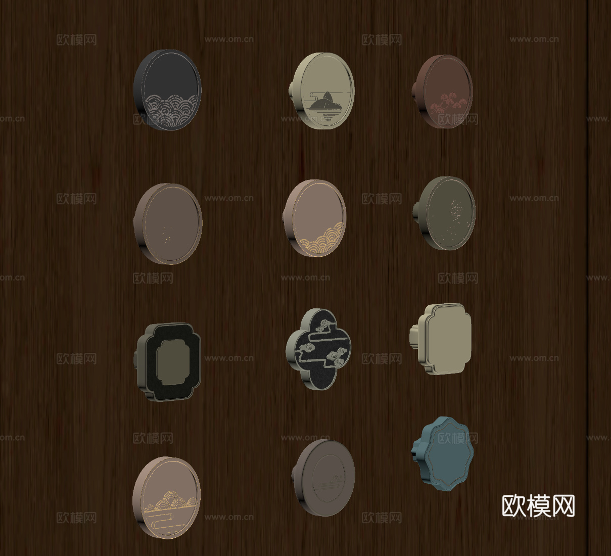 新中式拉手 柜门拉手su模型