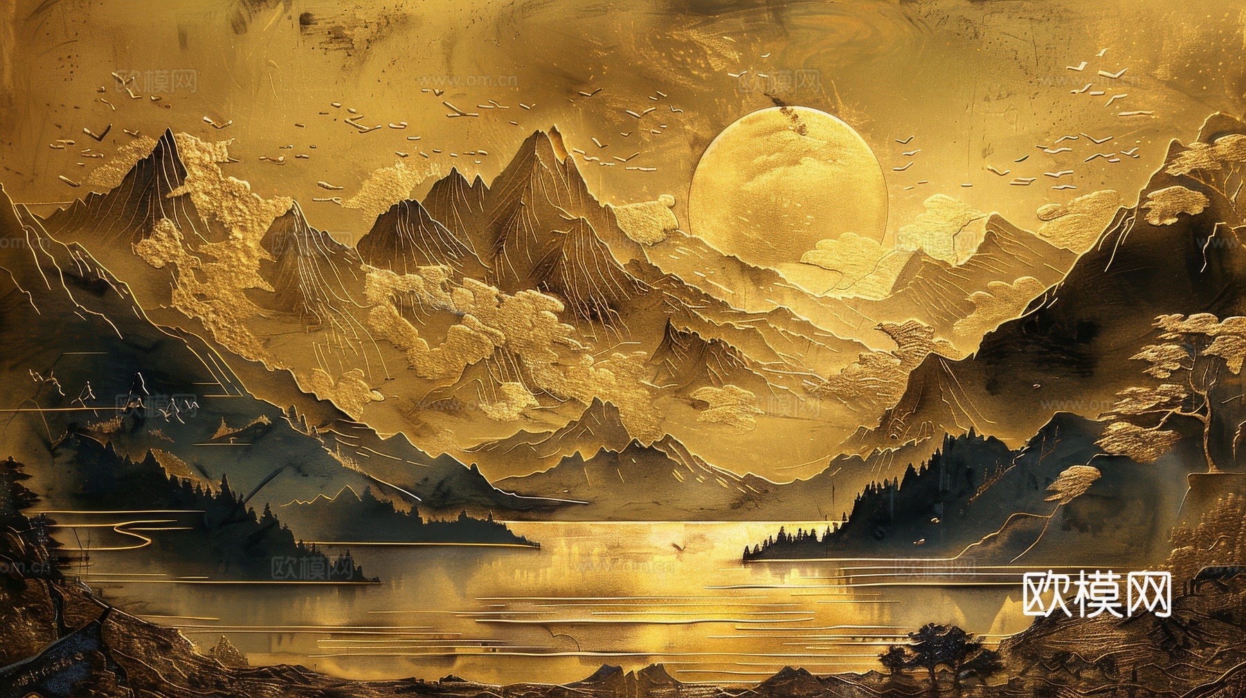 新中式山水国风背景