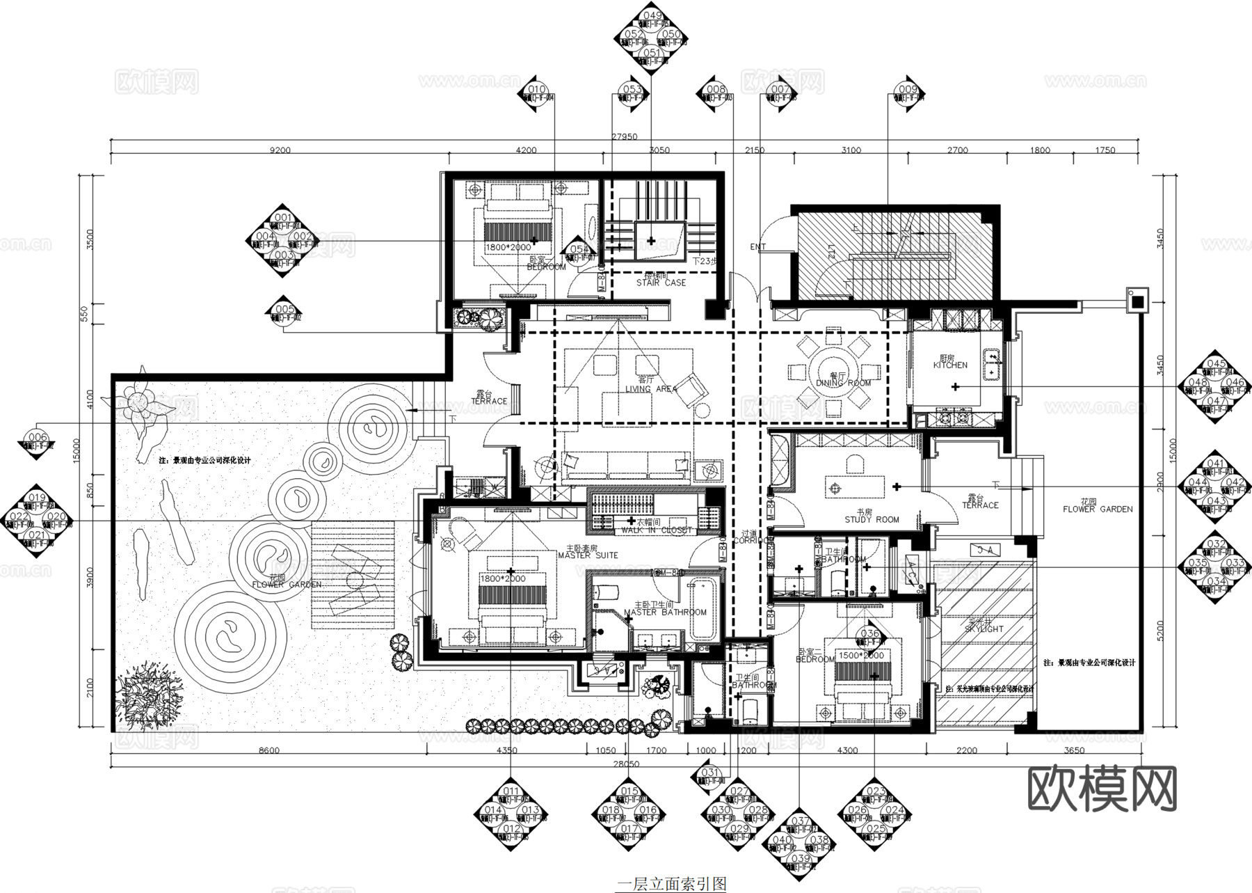 中骏·黄金海岸新中式洋房样板间丨施工图丨效果图丨物料丨灯光cad施工图