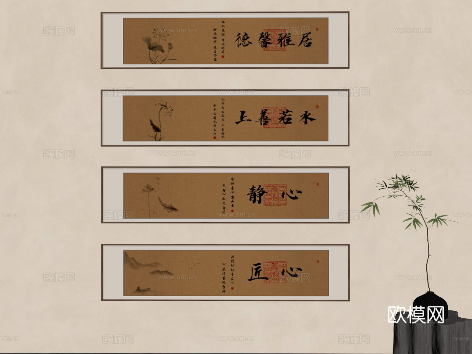 挂画 新中式装饰画su模型