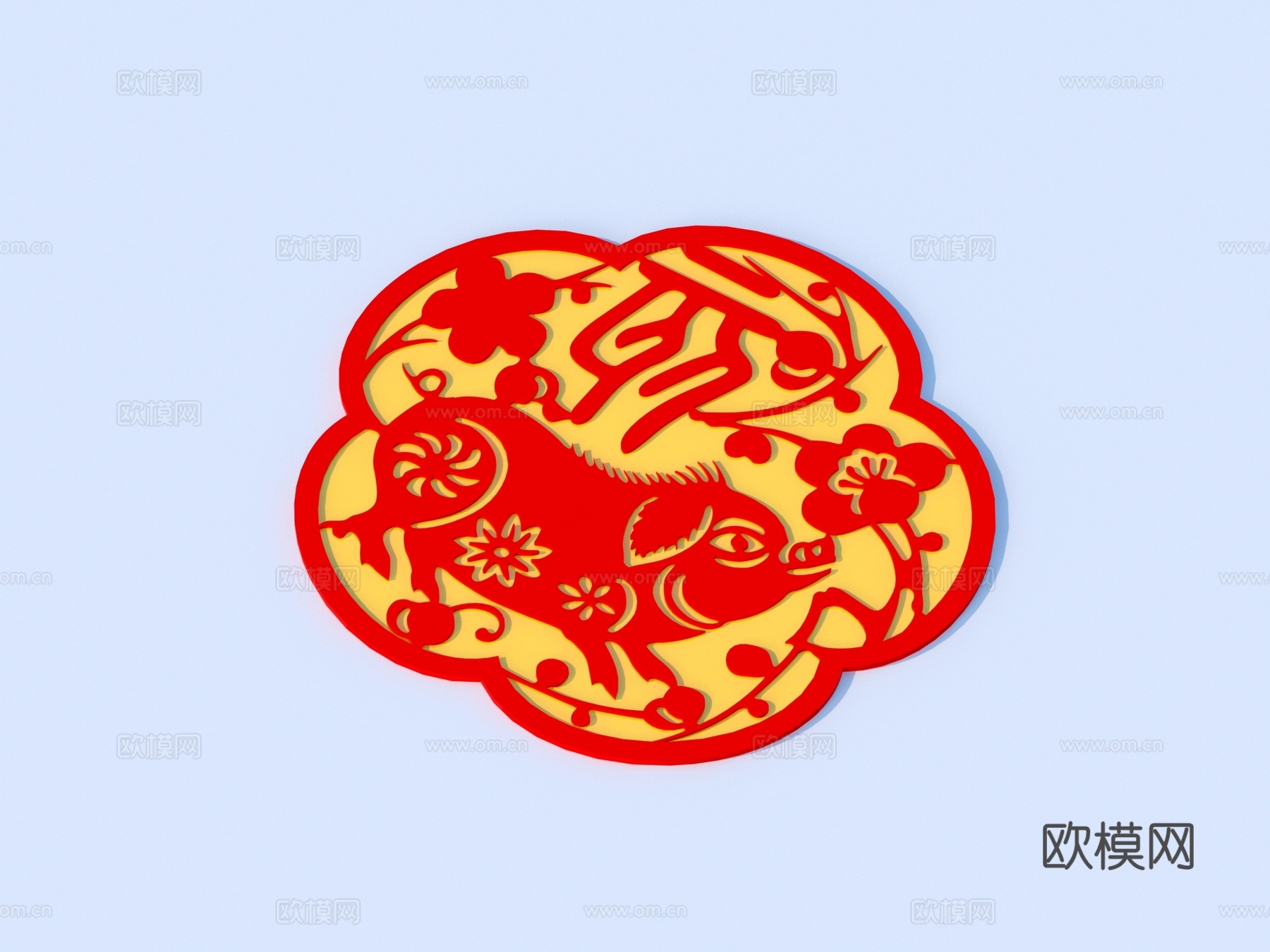 墙饰 生肖剪纸3d模型