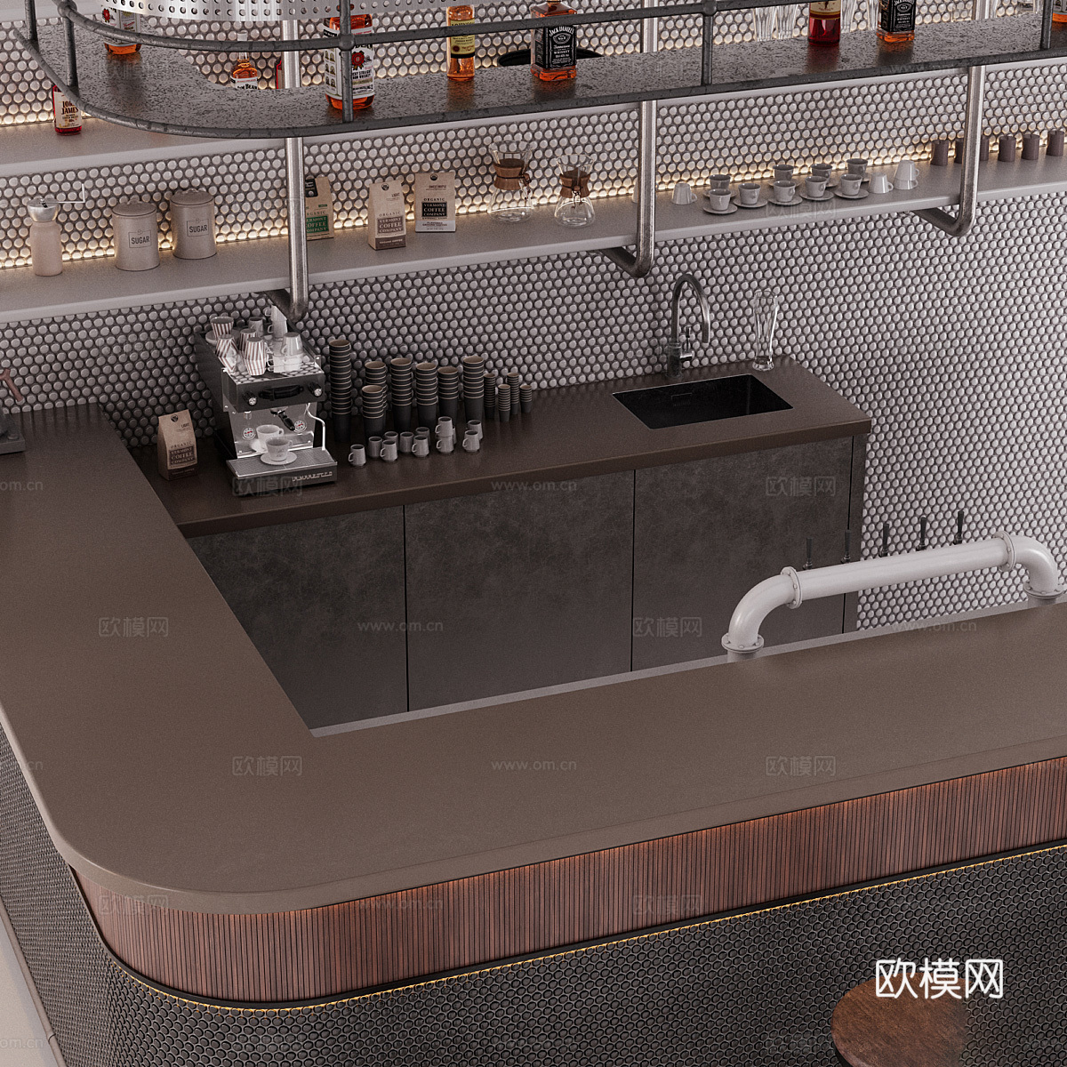 现代工业风酒吧台 咖啡厅吧台3d模型