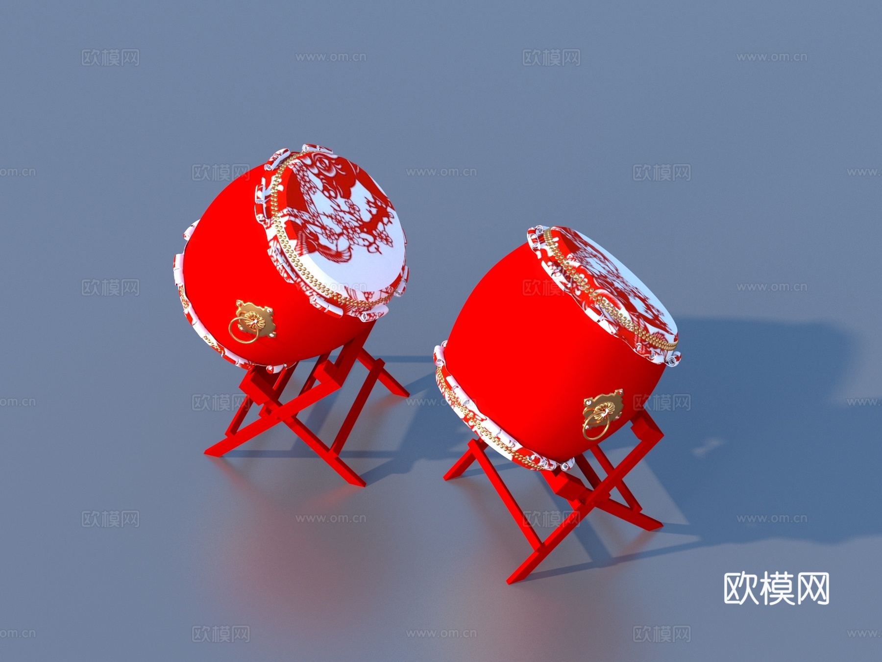 鼓 大鼓 雕花龙鼓3d模型