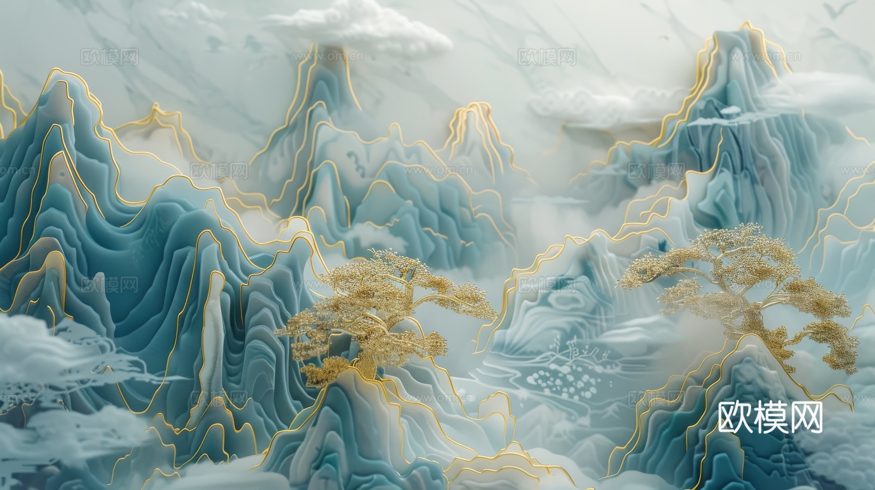 新中式山水国风背景