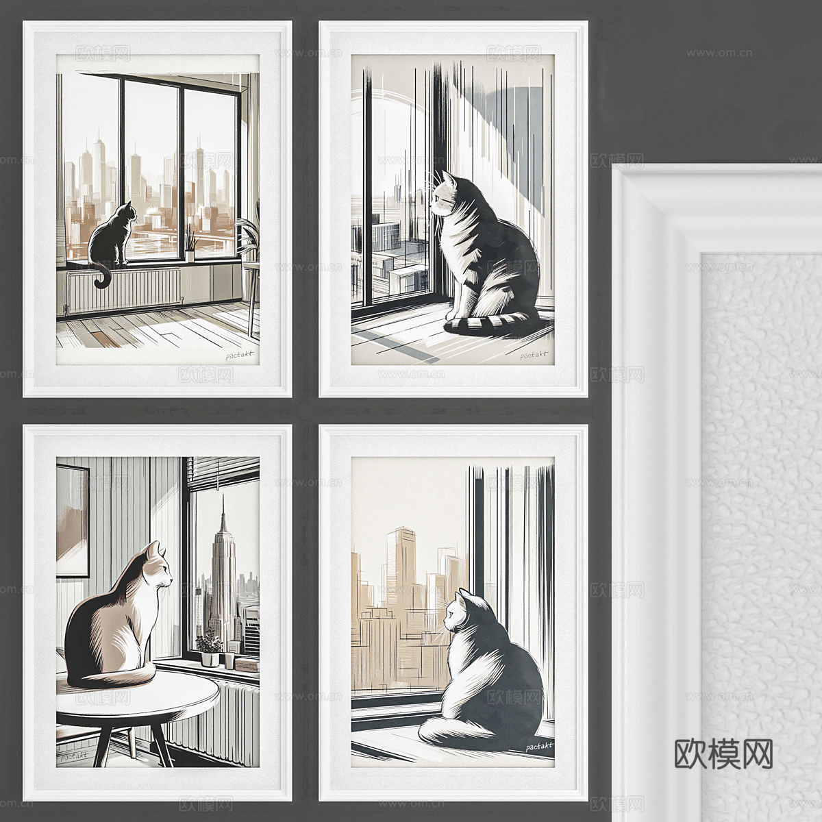 现代墙饰猫咪挂画3d模型
