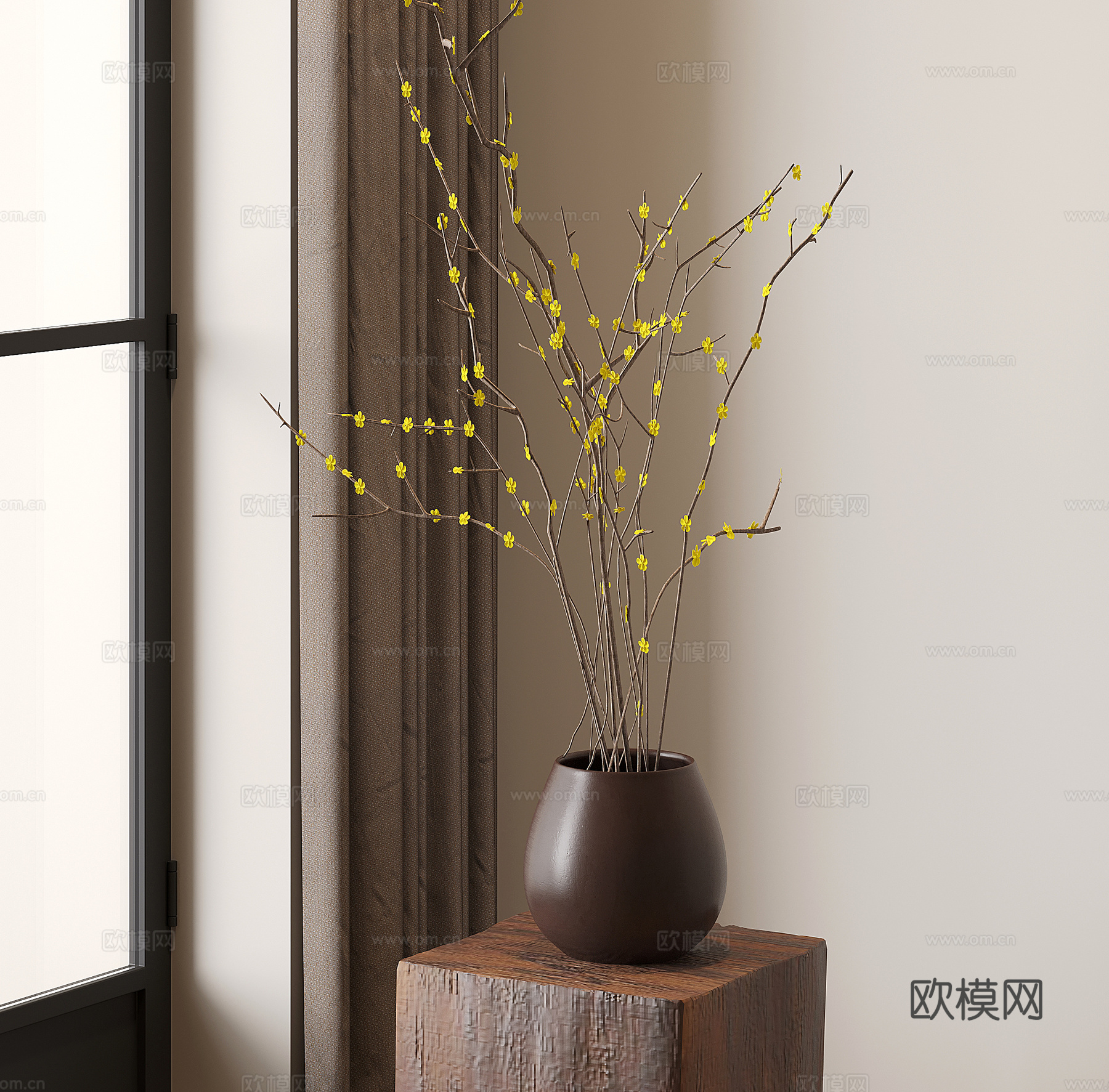 新中式花瓶花艺 干支干花su模型