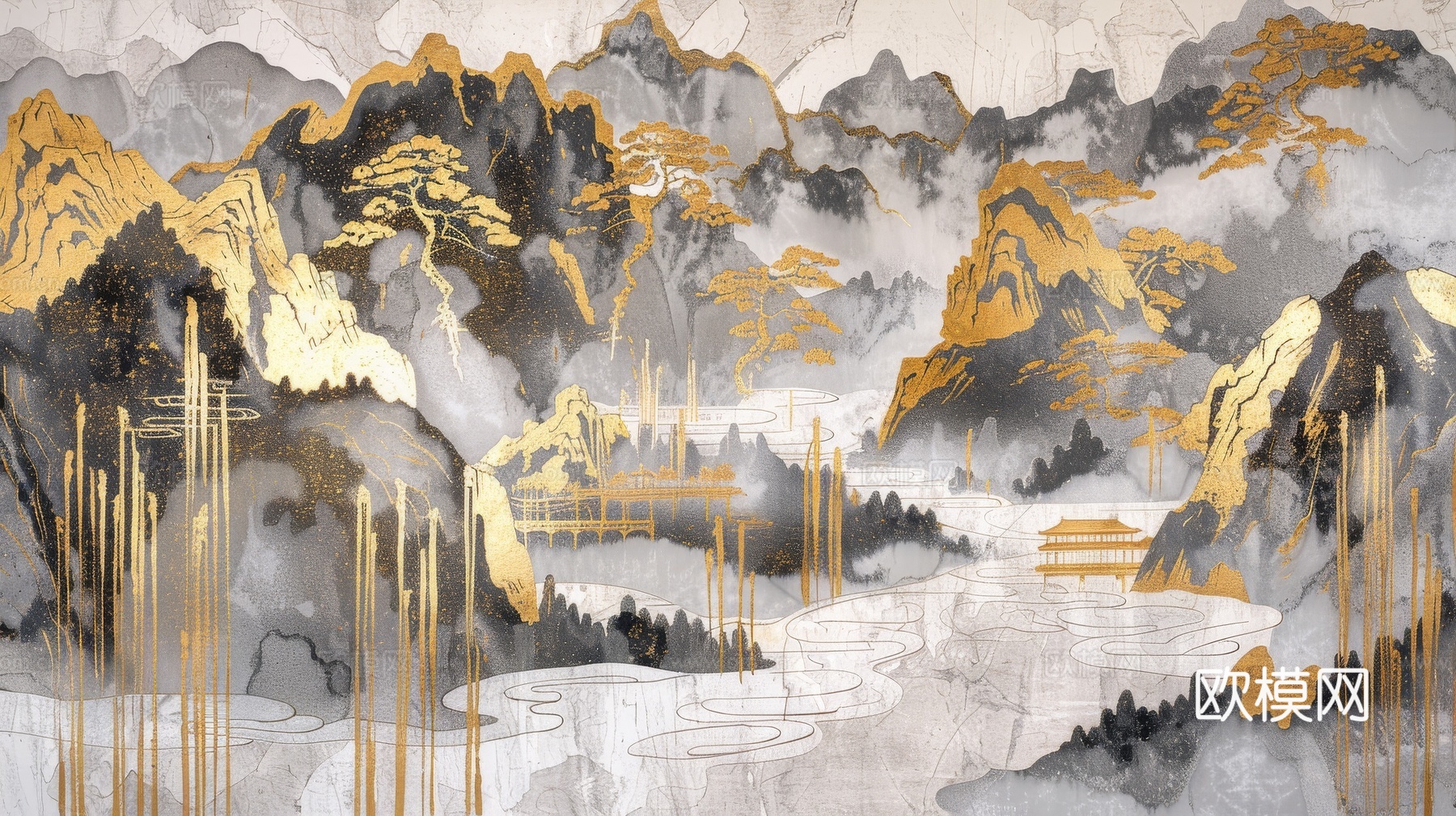 新中式山水国风背景