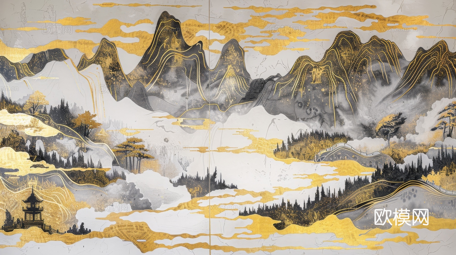 新中式山水国风背景