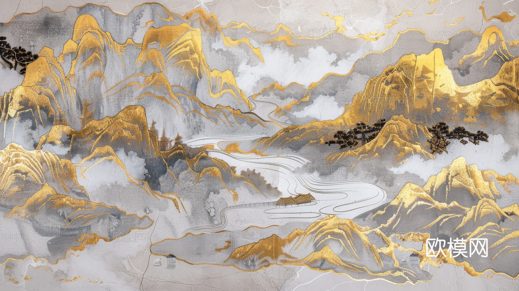 新中式山水国风背景