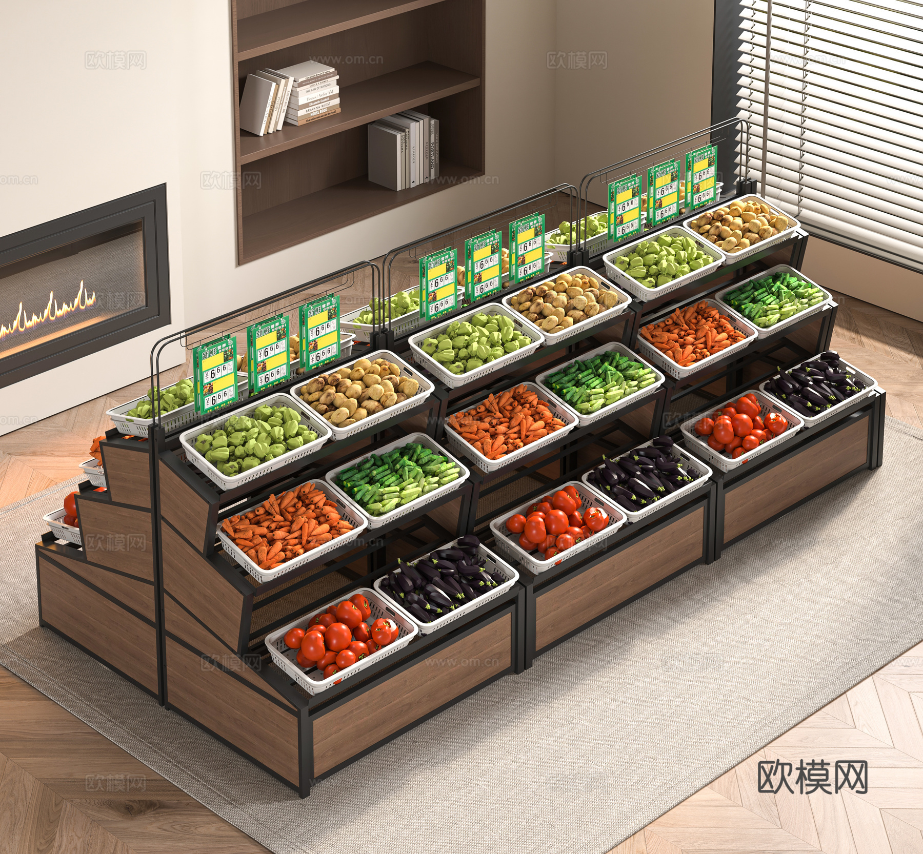 现代生鲜果蔬货架su模型