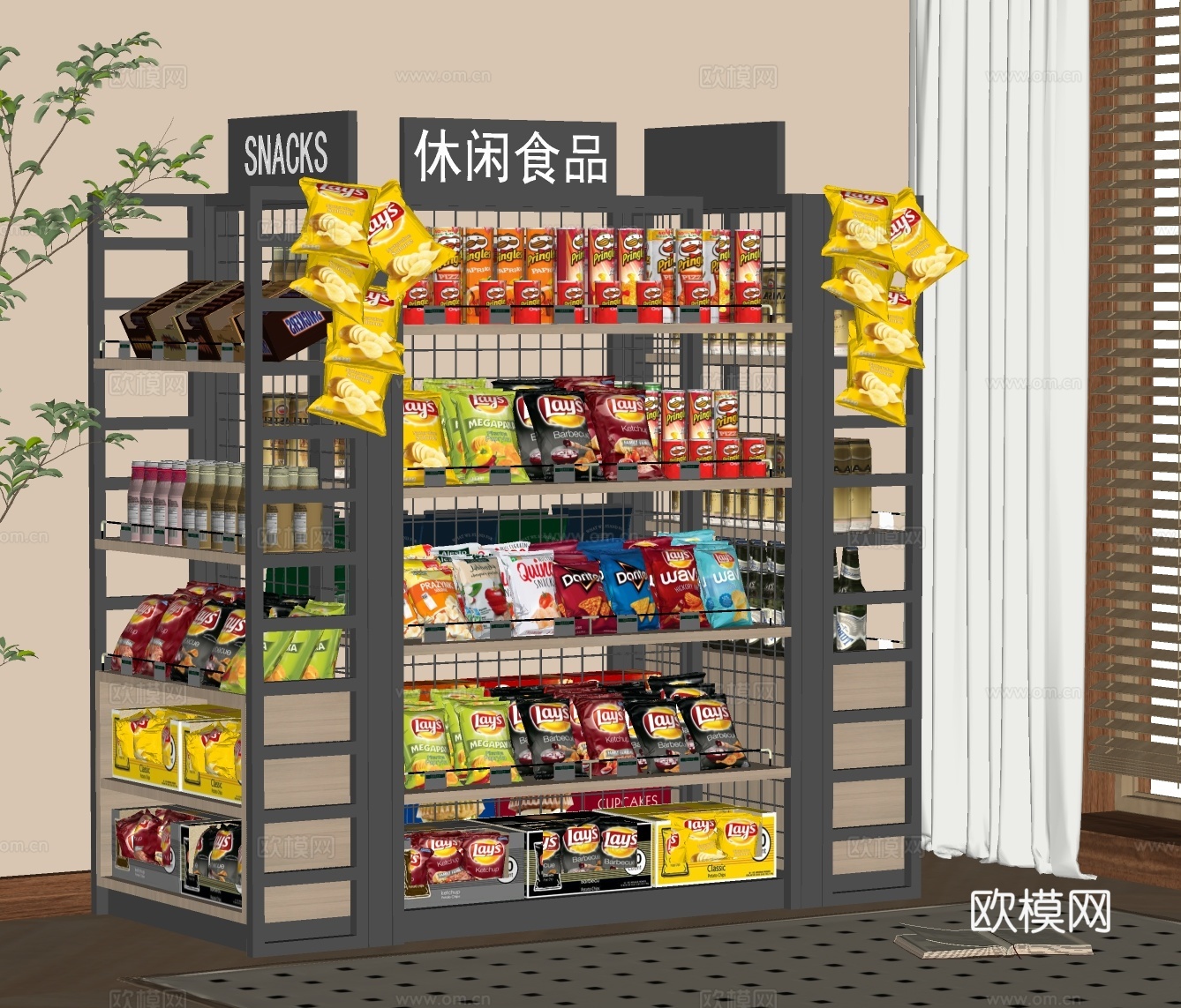 现代超市食品货架su模型