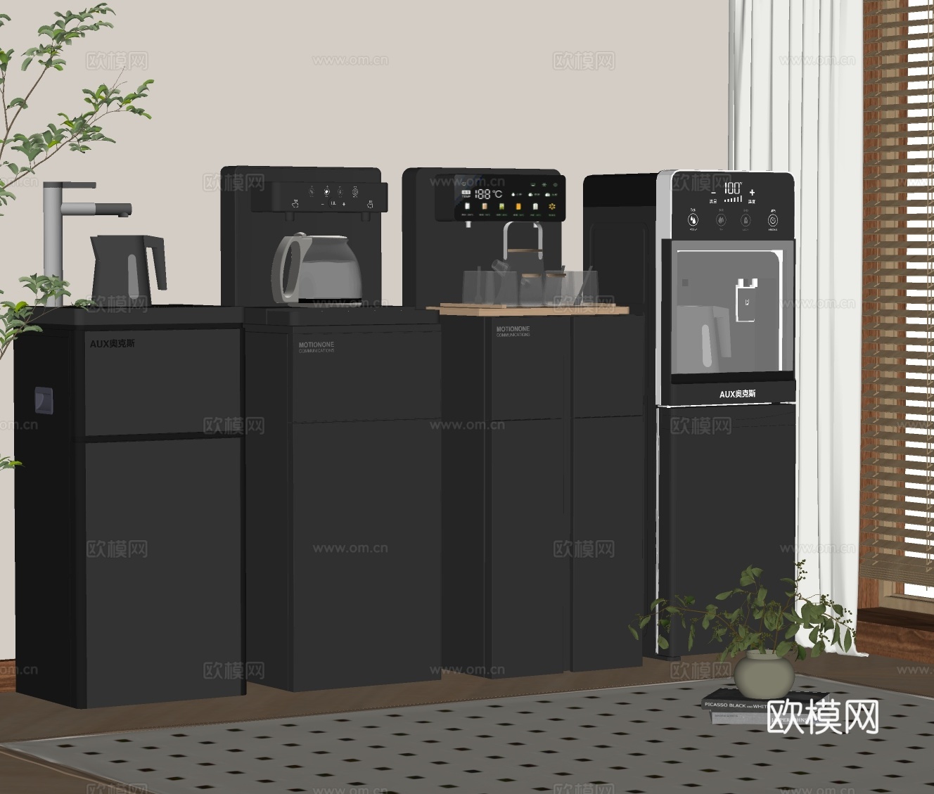 现代饮水机 净水器 蒸烤箱 咖啡机su模型