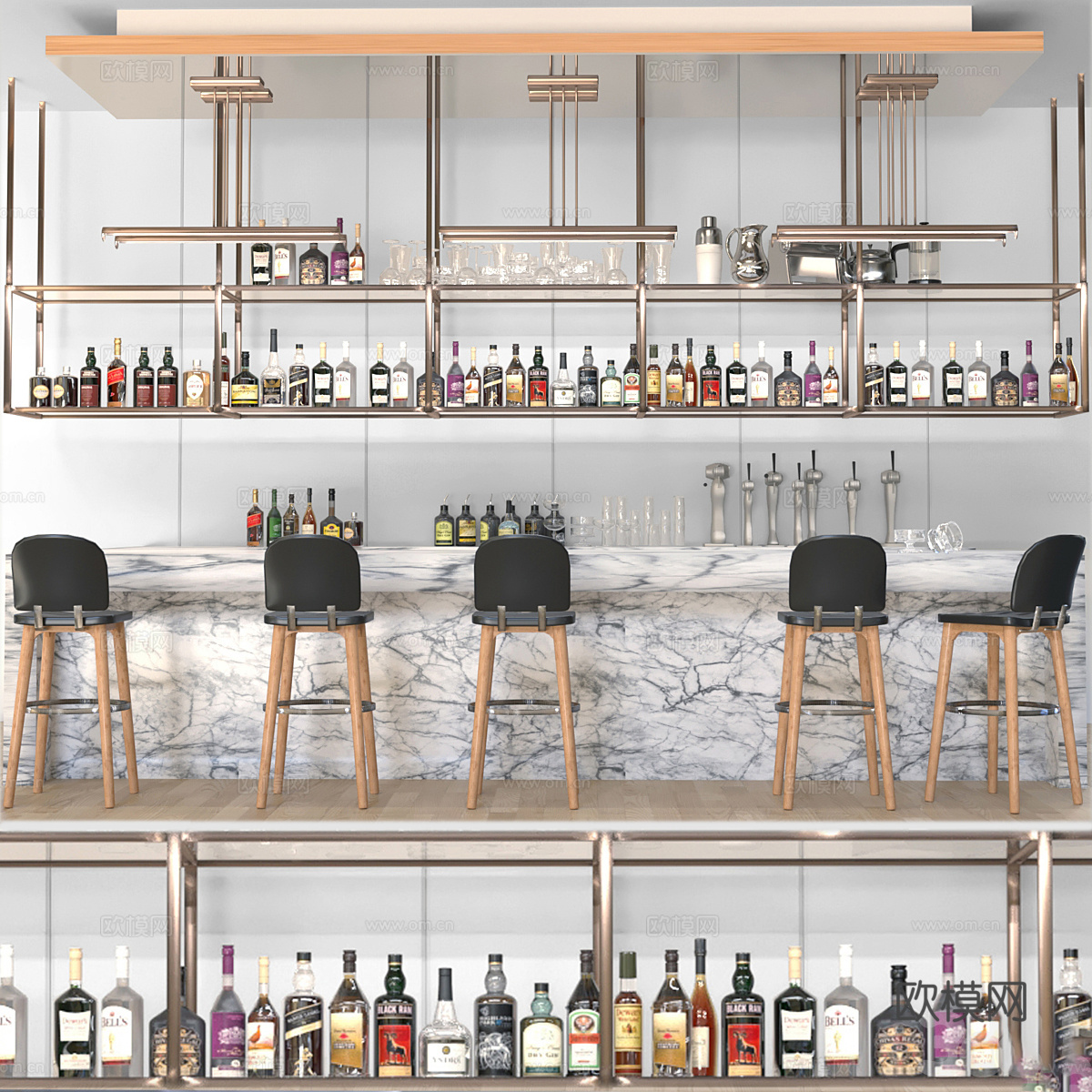 现代轻奢酒吧台3d模型