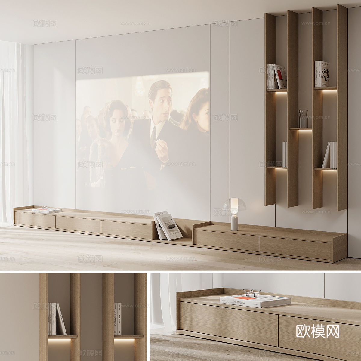 现代极简电视背景墙3d模型