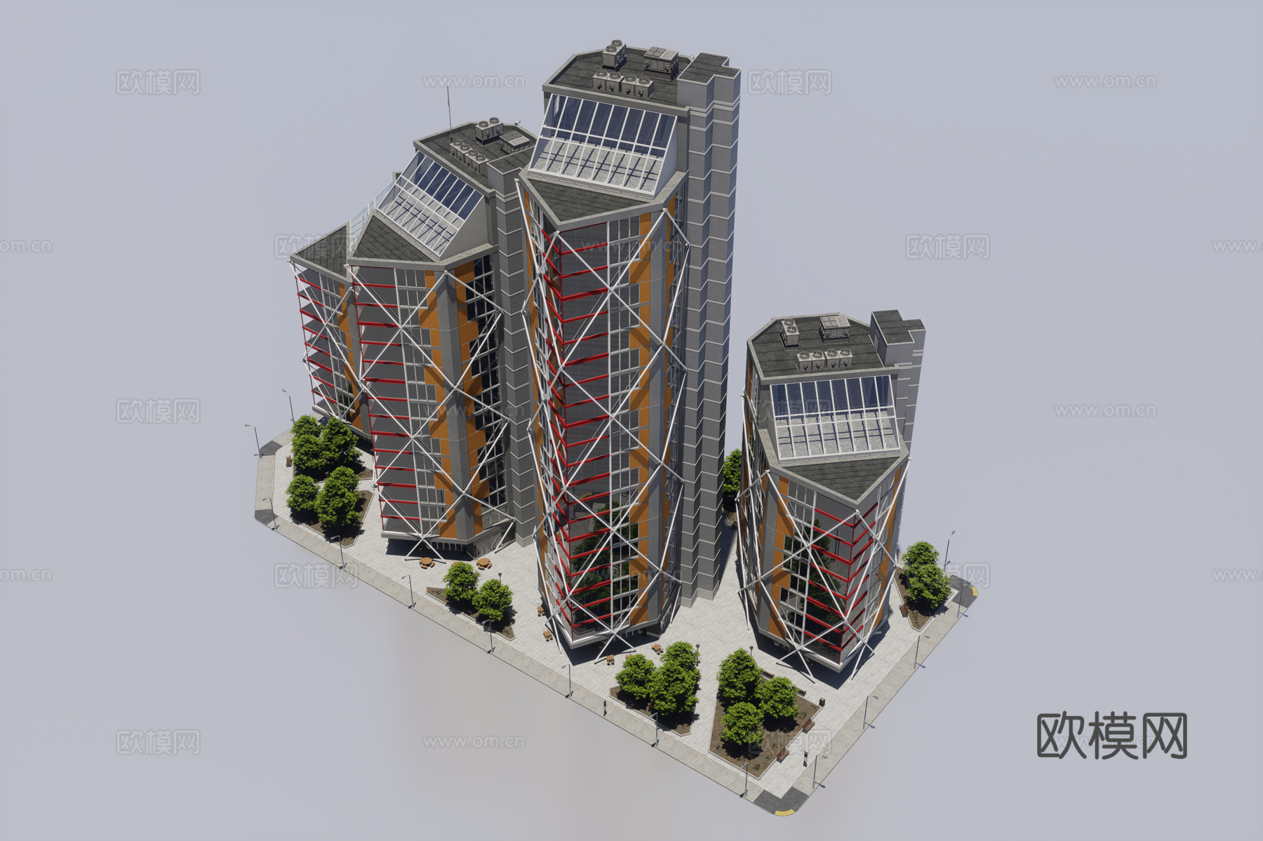 高层办公建筑群3d模型
