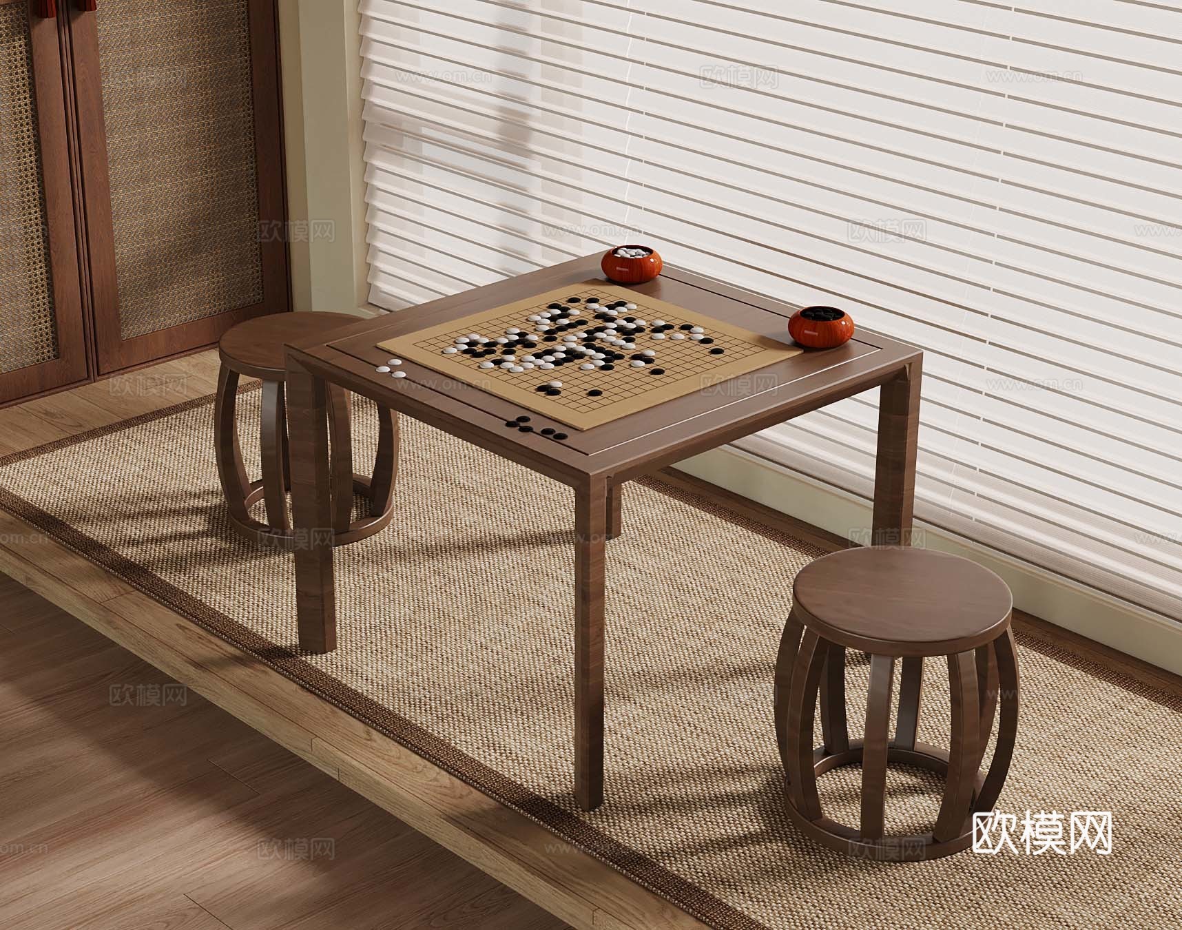 新中式娱乐桌 围棋桌su模型