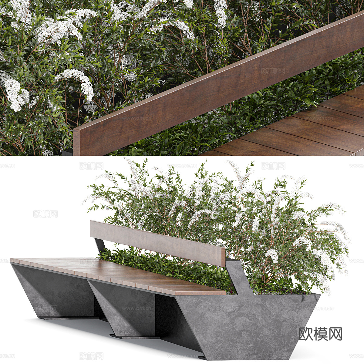 现代公园长凳3d模型