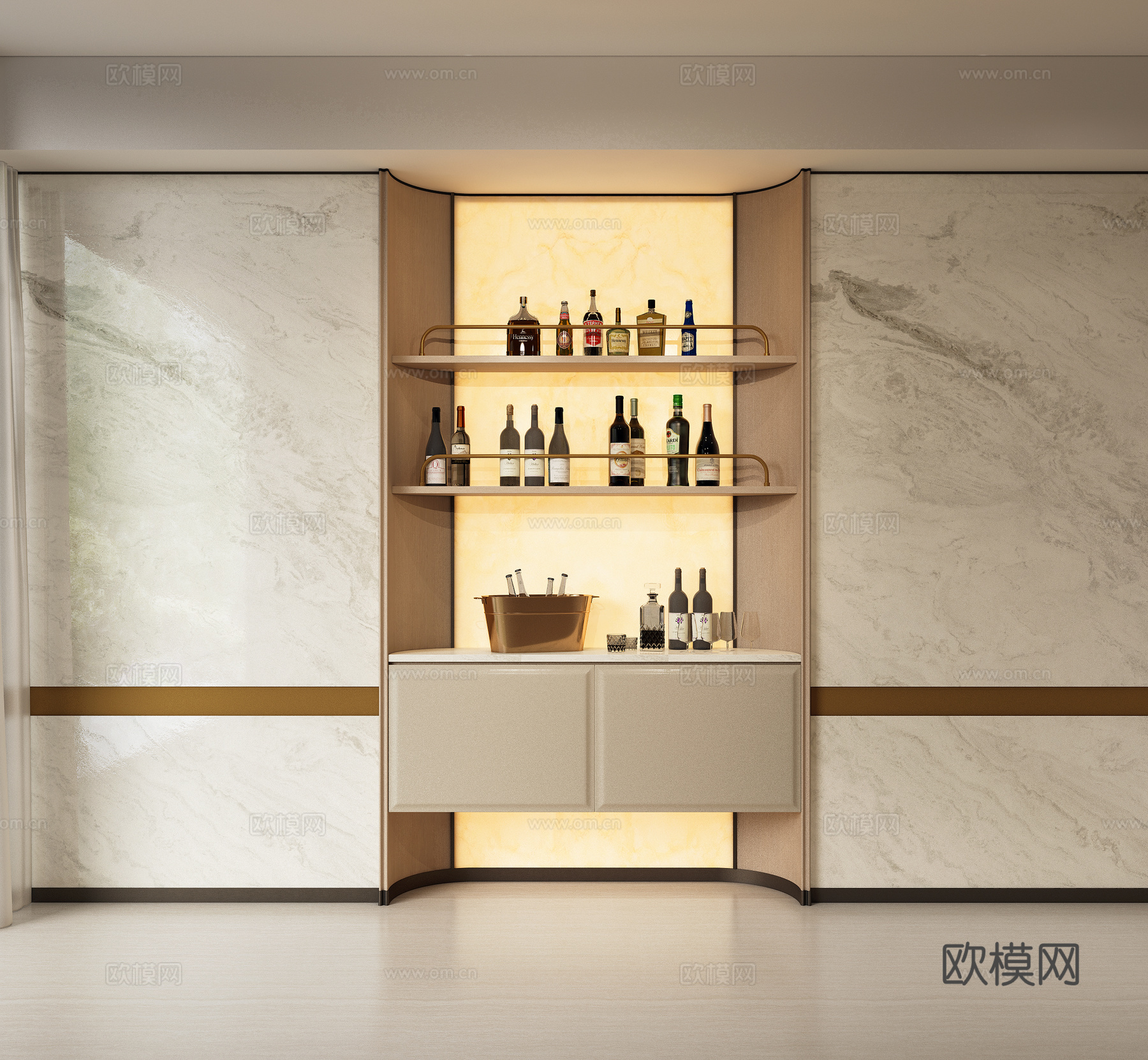 现代轻奢餐边柜 边柜 酒柜 装饰柜 备餐柜 酒 置物架su模型
