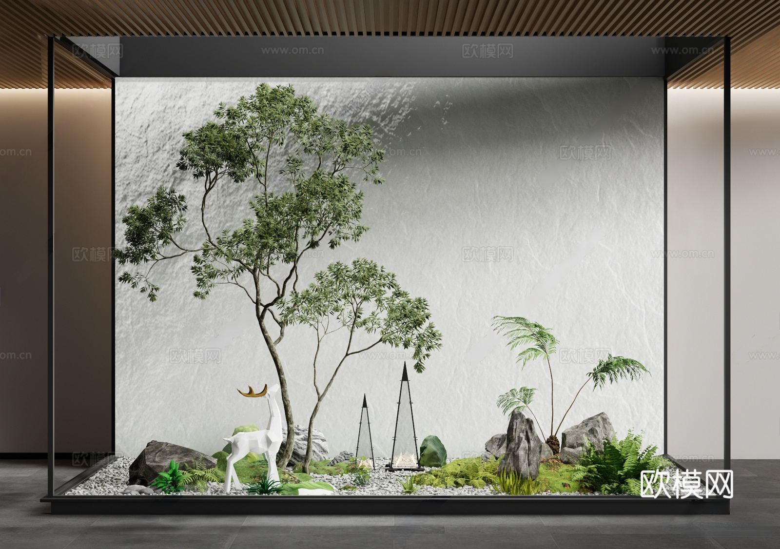 现代室内景观造景 天井造景 室内植物 植物堆3d模型