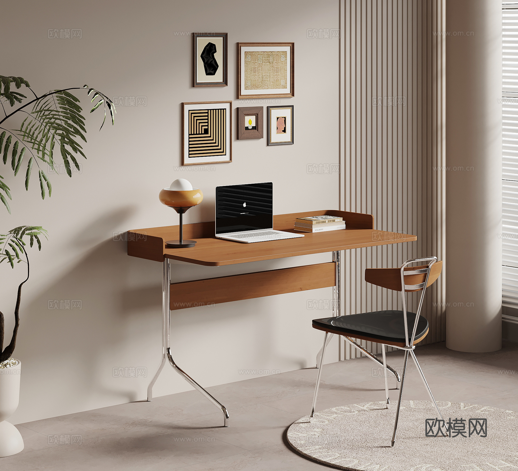 书桌椅 现代中古风书桌椅 学习用品3d模型