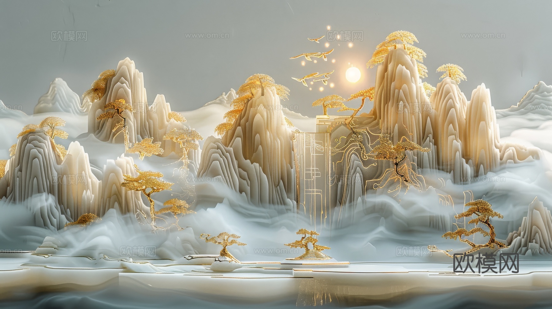 新中式山水国风背景